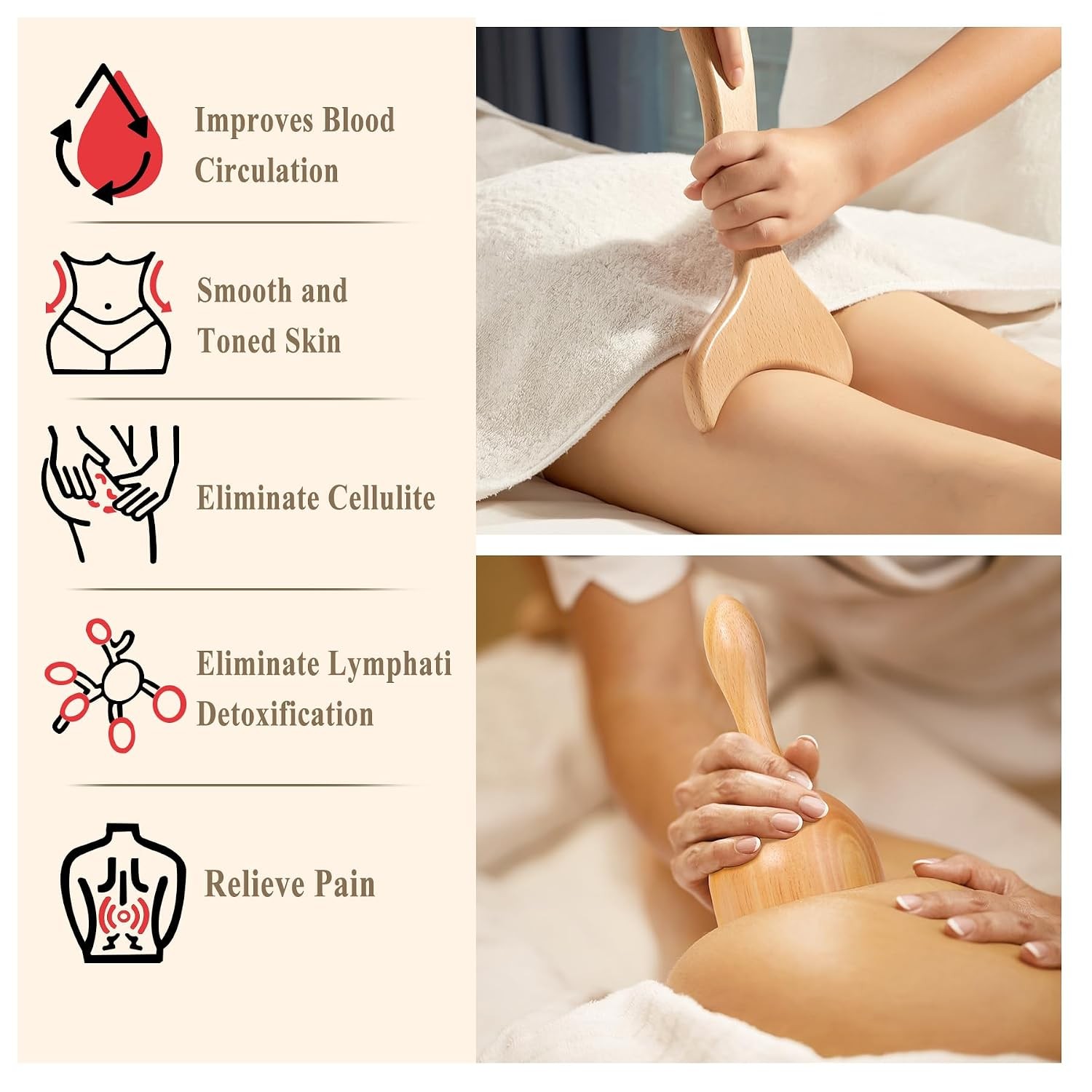 5pc Wood Therapy Massage Tools 5 in 1 Lymphatic Drainage Massager for Muscle