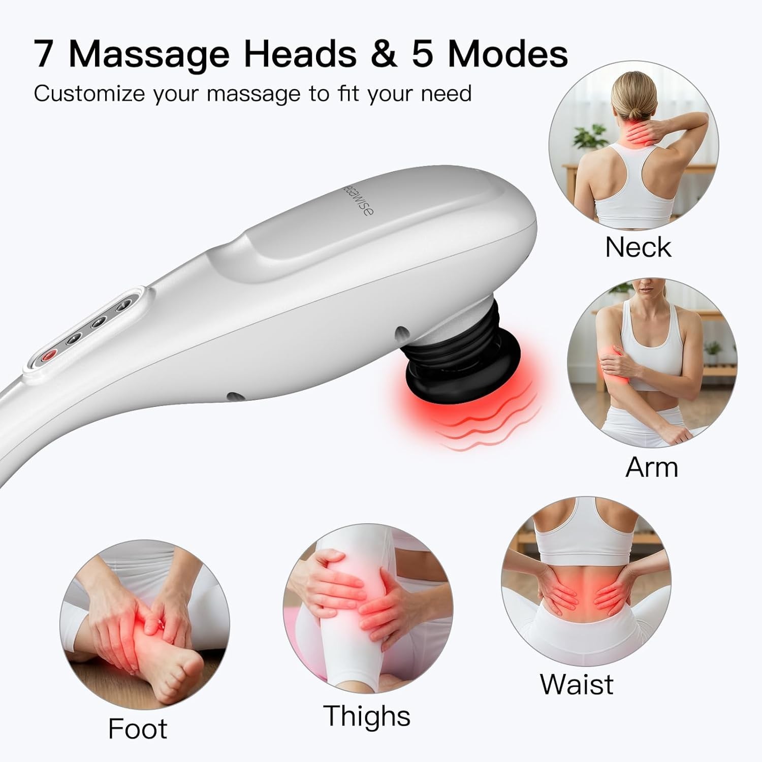 MEGAWISE Cordless Handheld Back Massager w/3200mAh Battery 5 Speed – White *NEW*