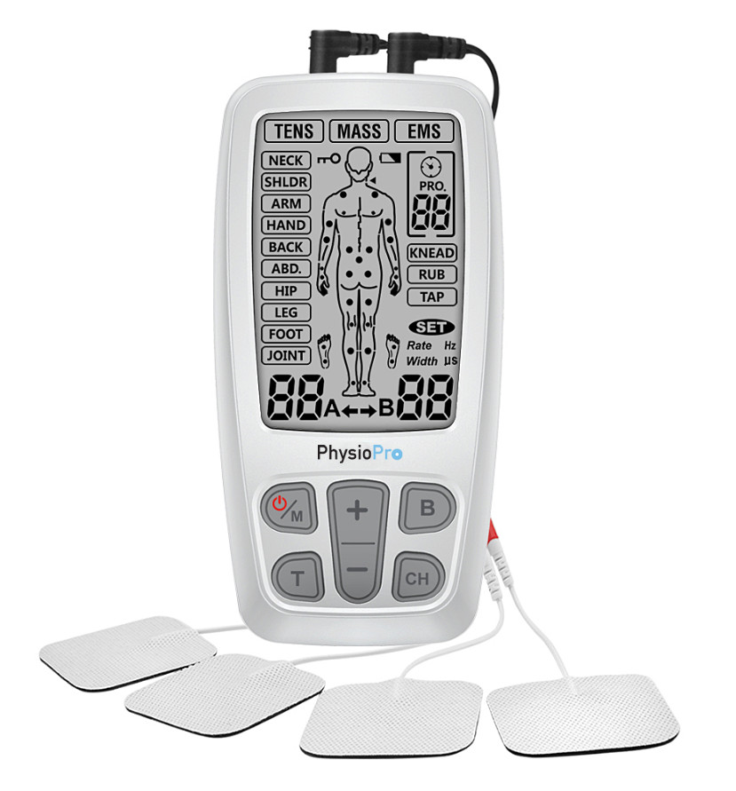 PHYSIO PRO C4B Tens machine EMS 3 in1 Combo unit 22 programs large display 8pads