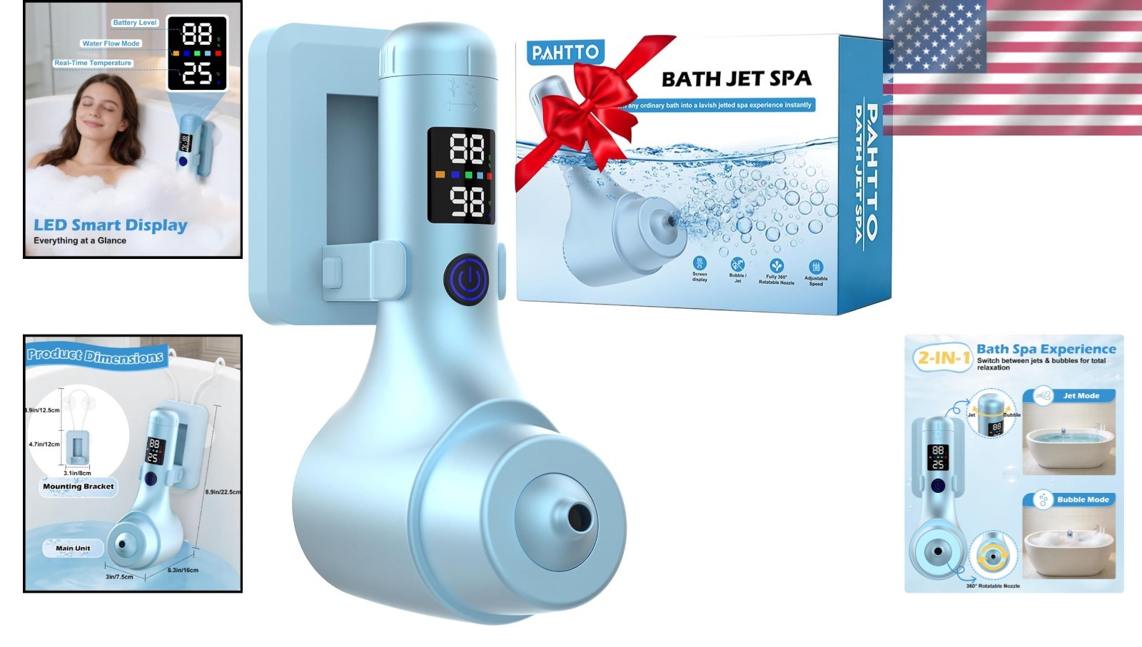 Rechargeable Bath Jet Spa with 10400mAh Battery for Daily Home Relaxation