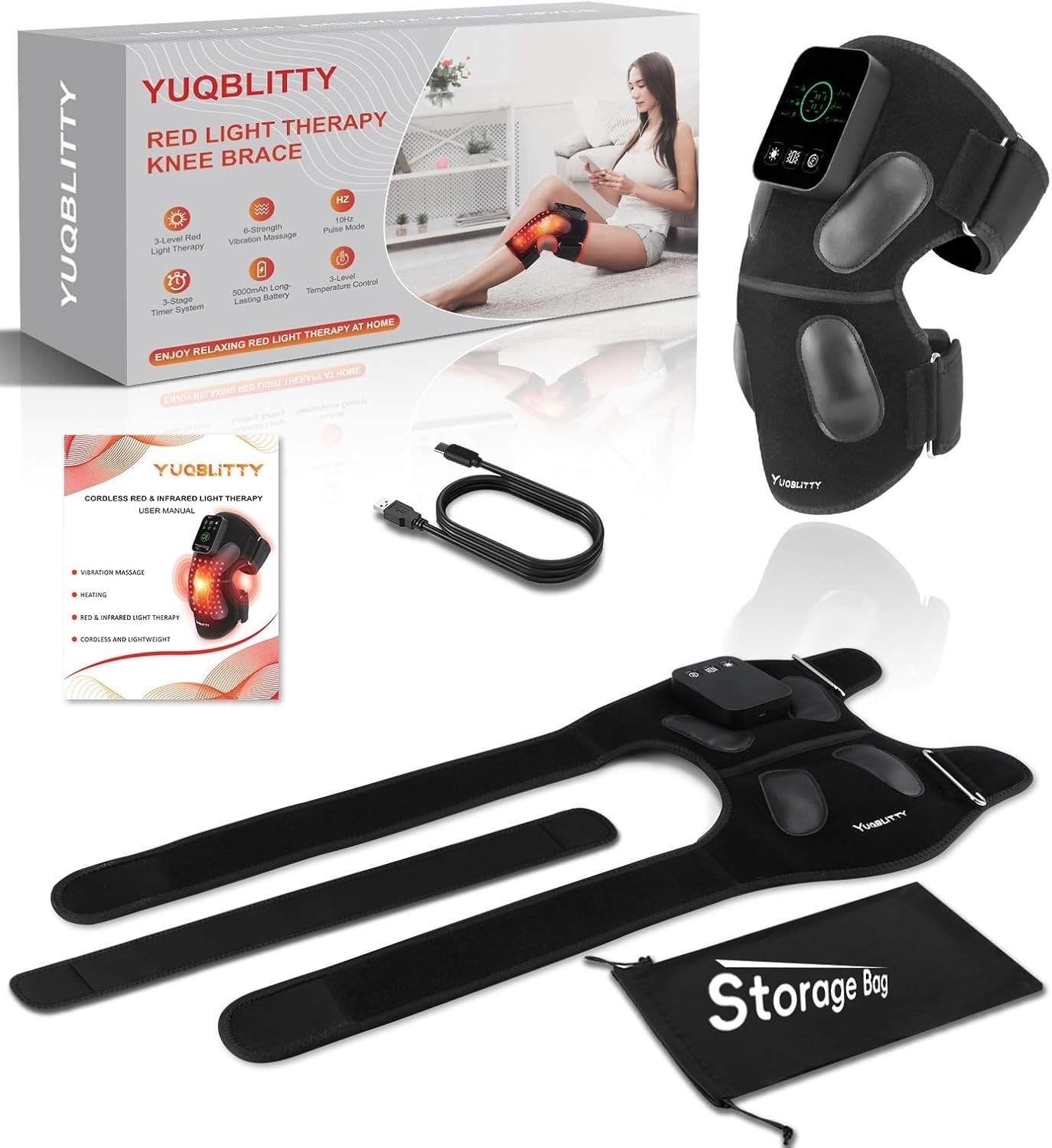 Upgraded Red Light Therapy Knee Brace Massage with 4 Vibration Motor, 5000mAh…