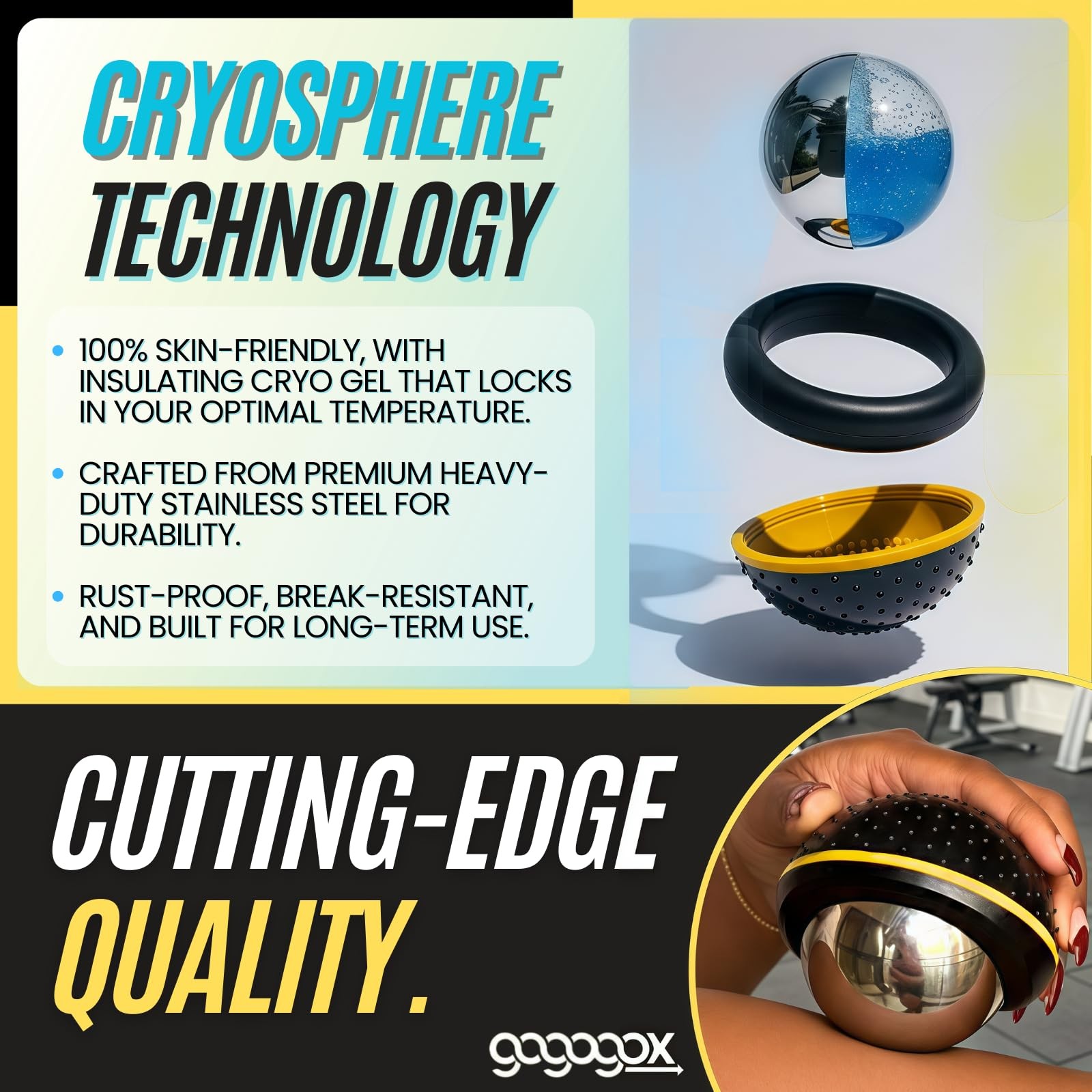 Cryosphere Cryo Cold Massage Roller Ball, 60mm Ice Roller for Sore Muscle Rel…