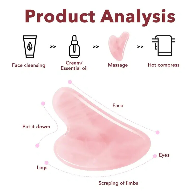 Natural Rose Quartz Gua Sha Pink Jade Body Guasha Board Facial Massage Tool