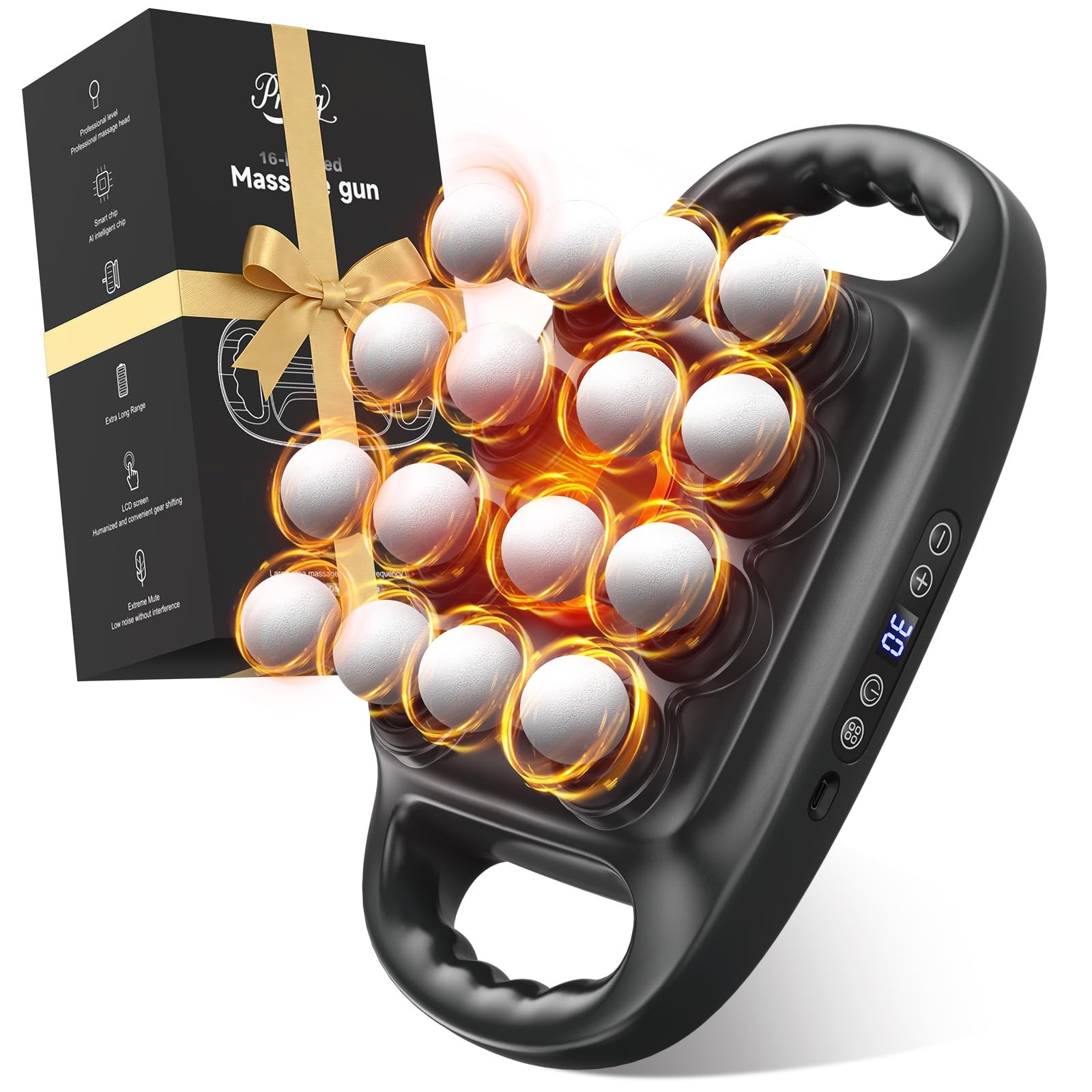 16 Head Deep Tissue Massage Gun – Percussion Massager, 3 Modes, 30 Intensities,