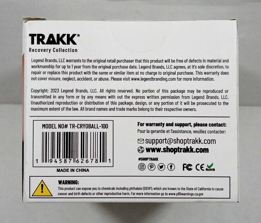 TRAKK Rehab Cold Ice Trigger Point Massage Roller Relief TR-CRYOBALL-100 NEW