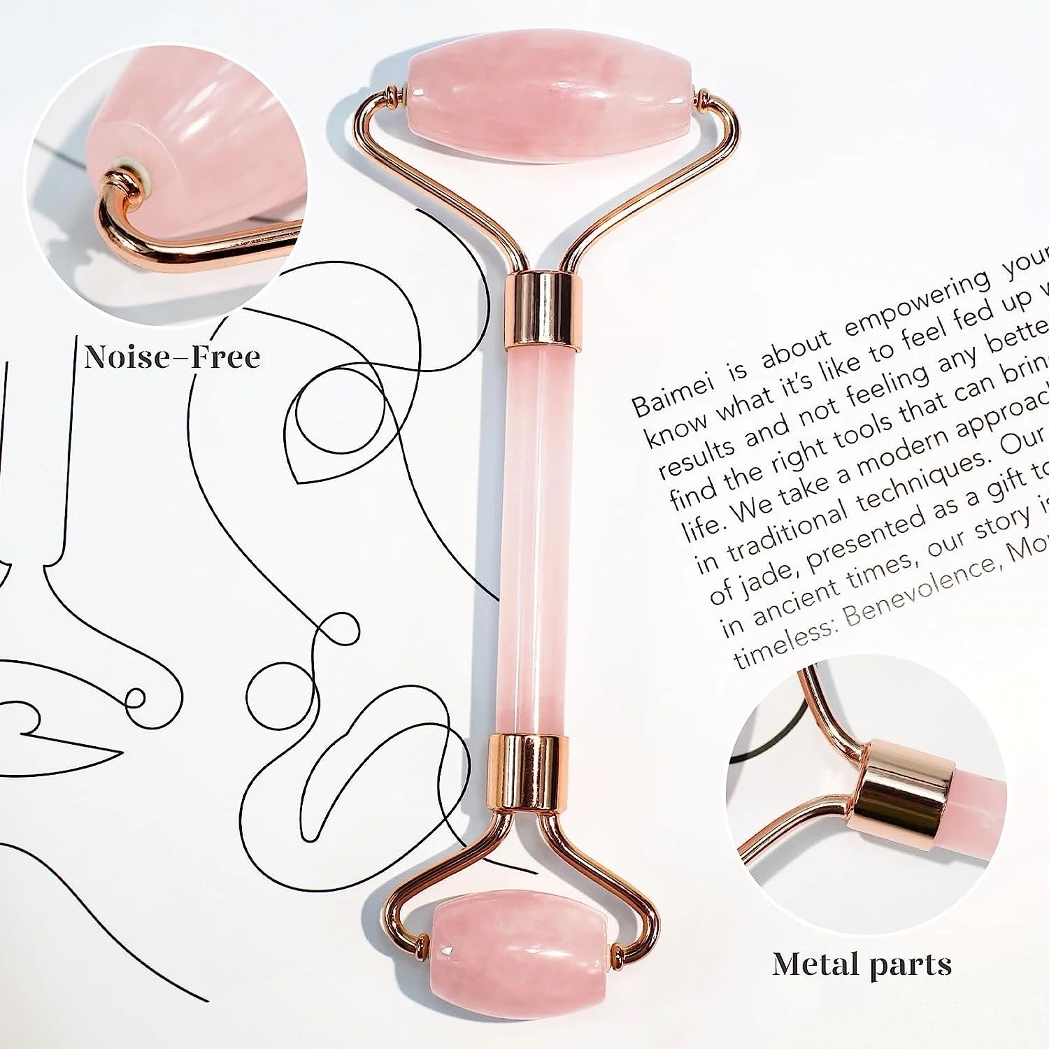 Bliss Rose Quartz Facial Roller & Gua Sha Promotes Lifted Firmer Skin
