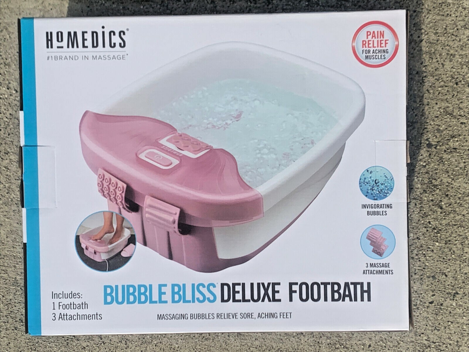 NIB HoMedics Foot-bath with Massaging Bubbles Foot Care Vibrating Pad PINK COLOR