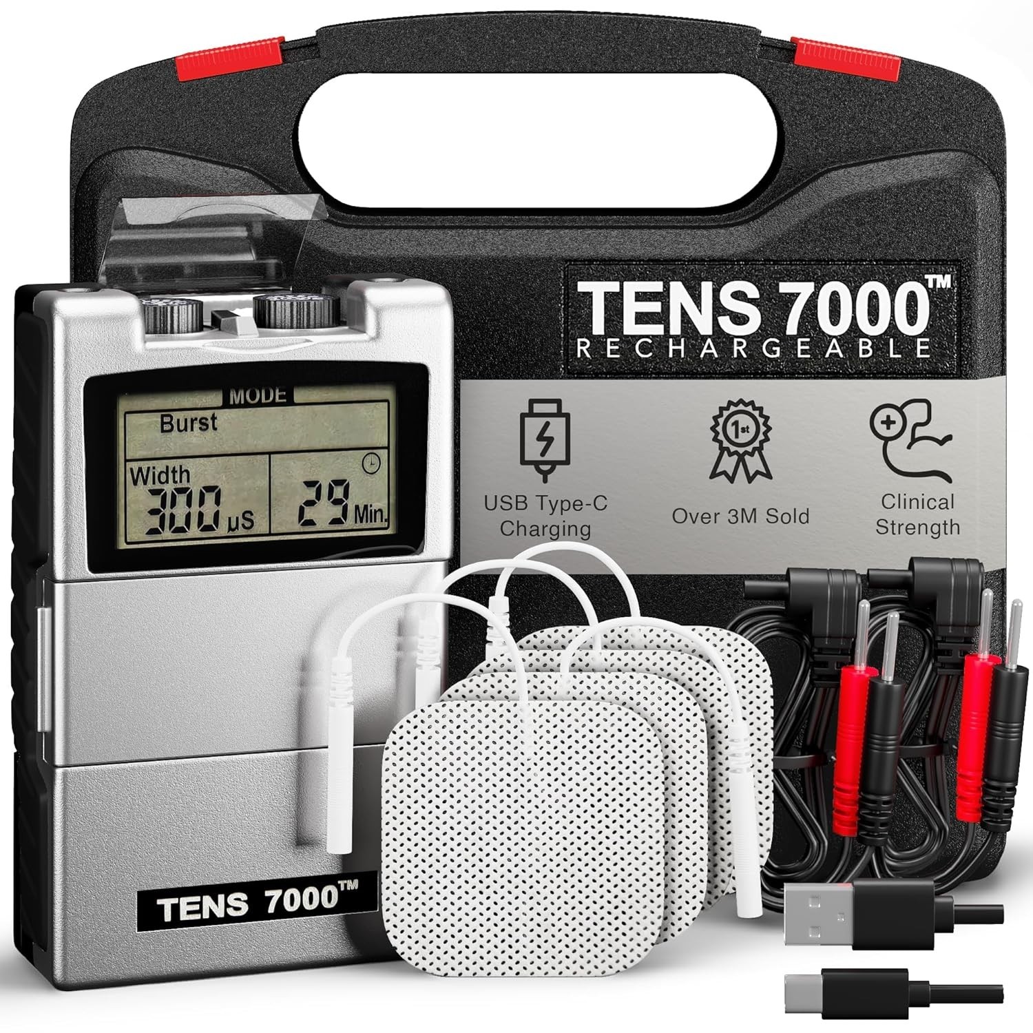 Rechargeable Tens Unit Muscle Stimulator, Back Pain Relief, 4 Electrodes/Unit…