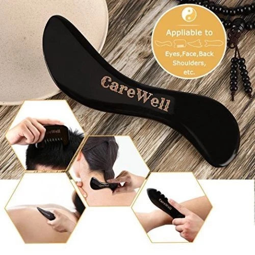 Black Buffalo Horn Gua Sha tool Scraping Board Guasha Massage Tool – S shape