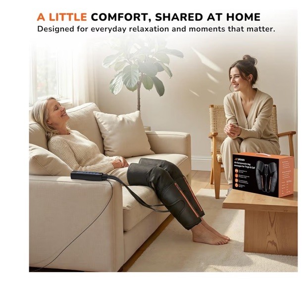 Air Compression Leg Massager with Heat : Calf,Knees & Thigh Recovery Compression