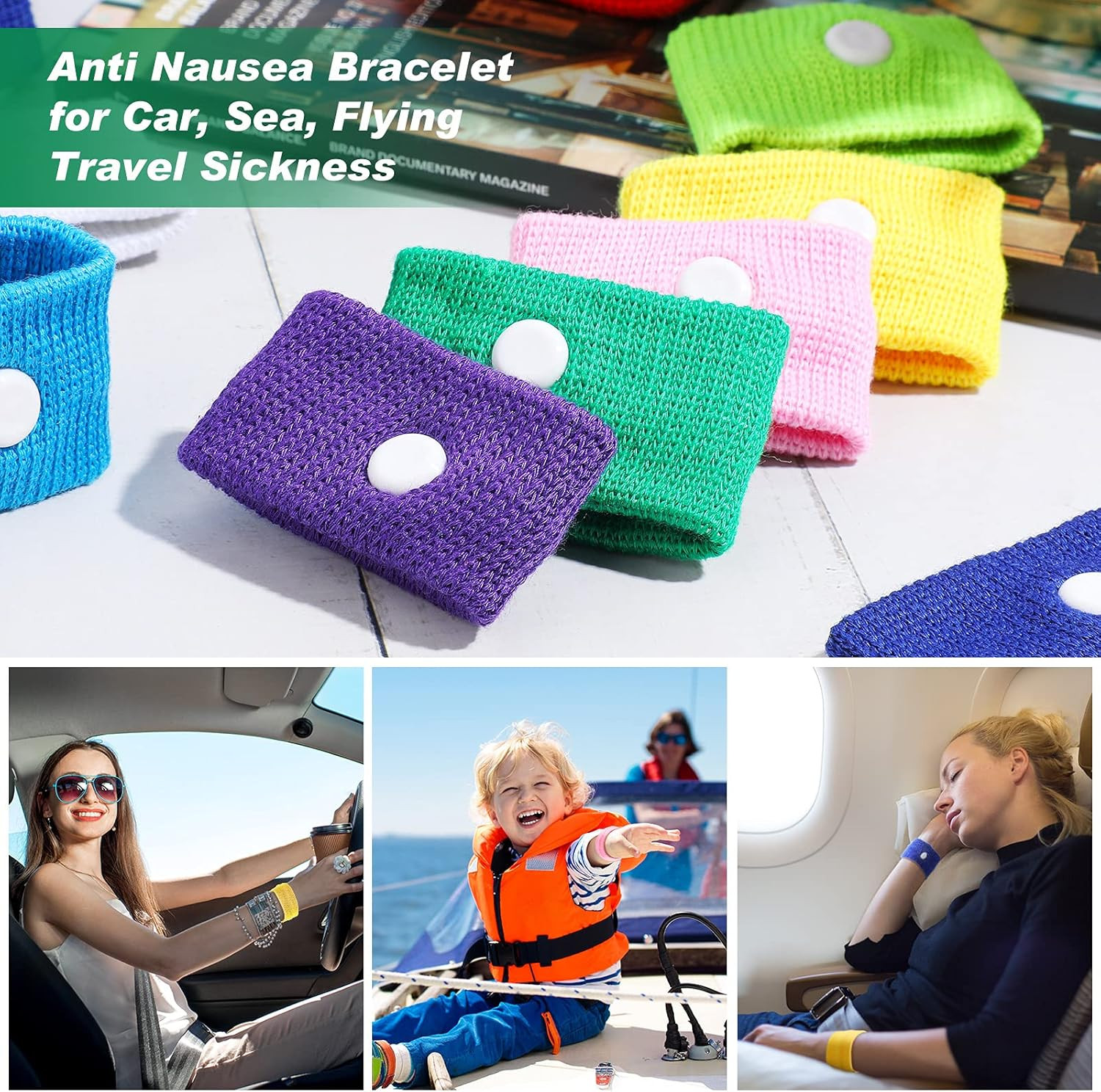 12 Pairs Motion Sickness Bracelet for Kids Adults Nausea Wristbands Colorful Nau