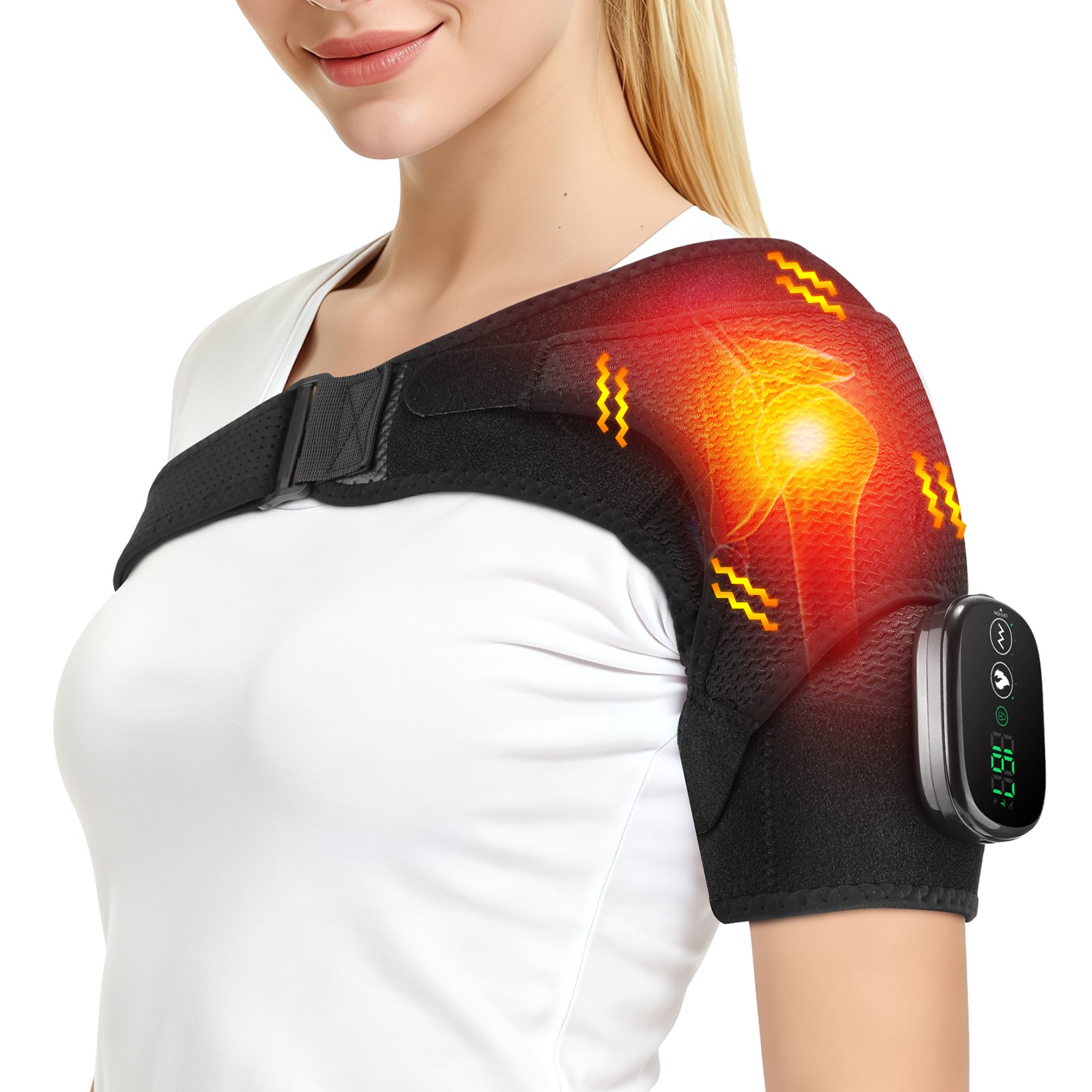 Cordless Heated Shoulder Brace with Vibration, Shoulder Massager for Men & Women