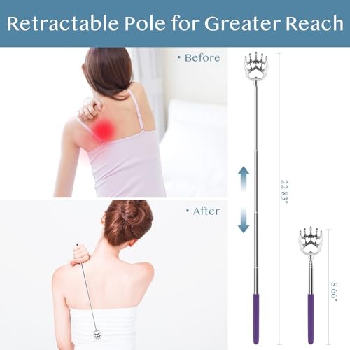 (4-Pack) Extendable Back Scratchers – Metal Claws with Telescopic Rubber