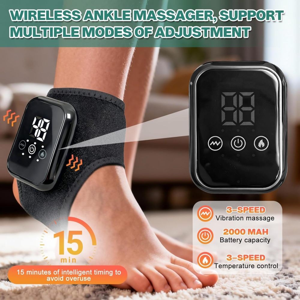 Electric Foot and Ankle Massager Brace for Pain Relief Heating Vibration Therapy