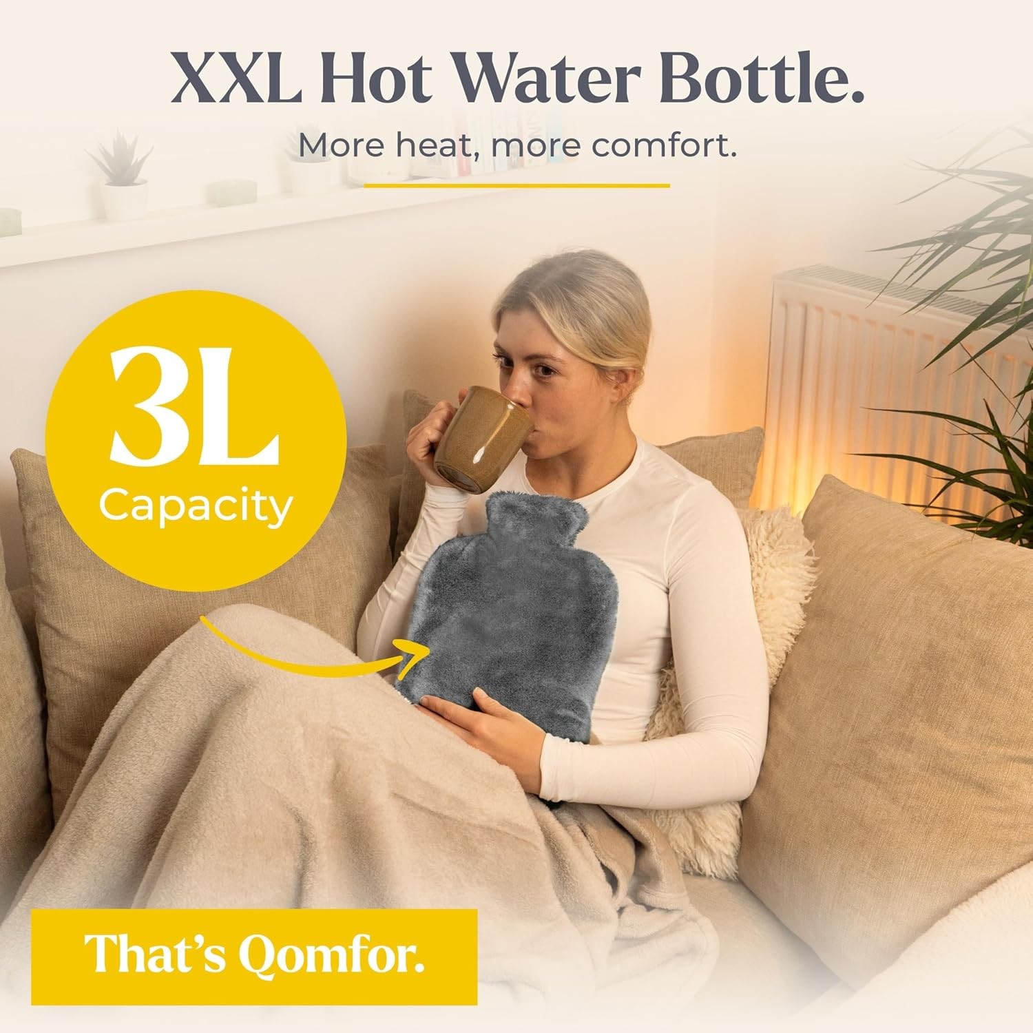 Hot Water Bottle With Soft Premium Fleece Cover Gray 3L