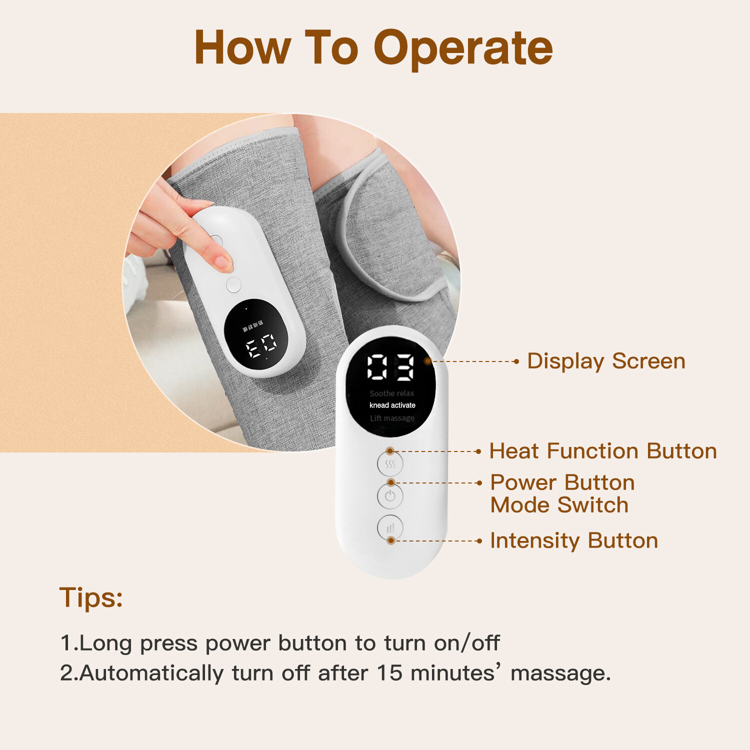 3 Modes Leg Massager Cordless Calf Air Compression Massager W/ Heat Pain Relief