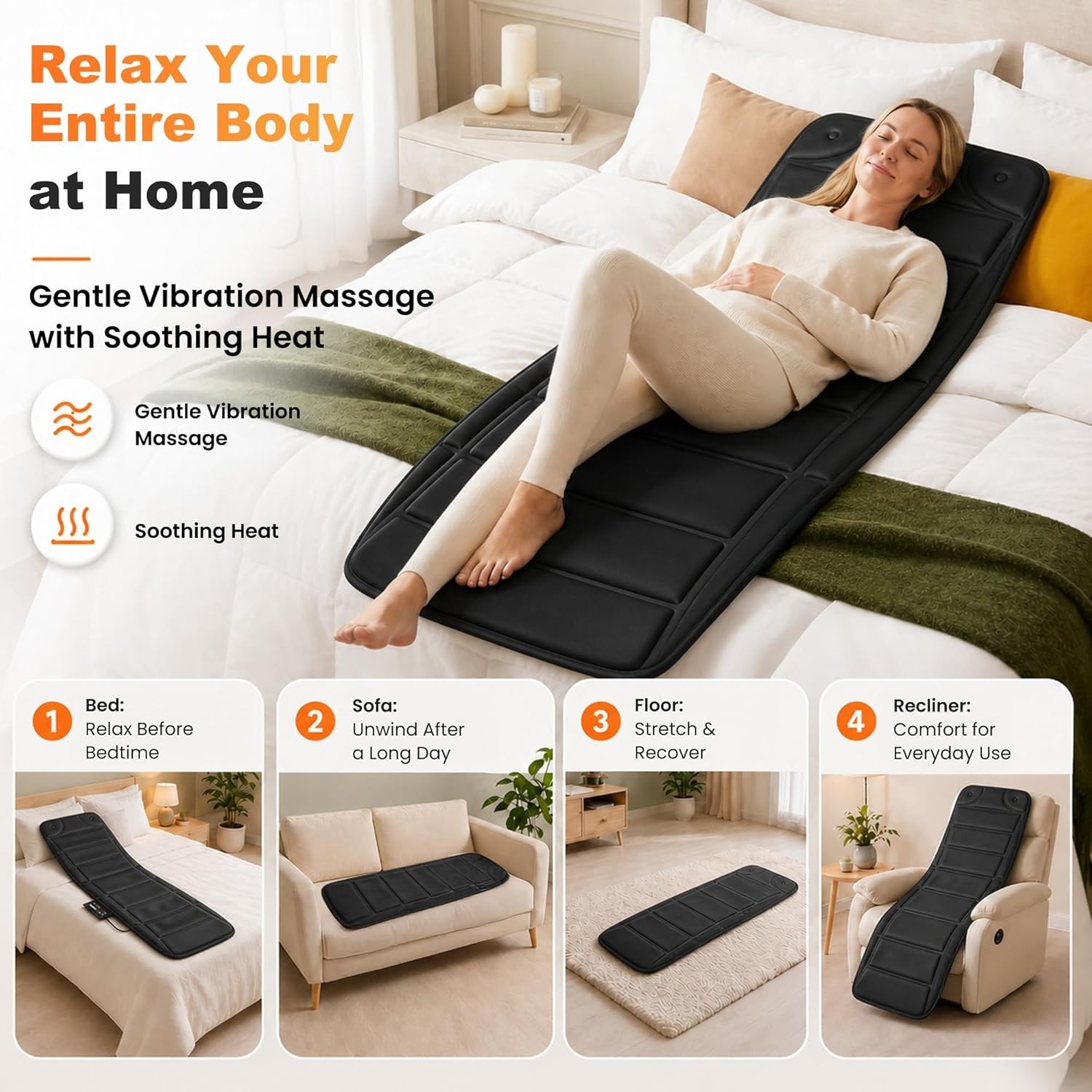 Relaxing Back Massager Pad with 5 Modes & Safe Heating – Comfortable 59 Inch
