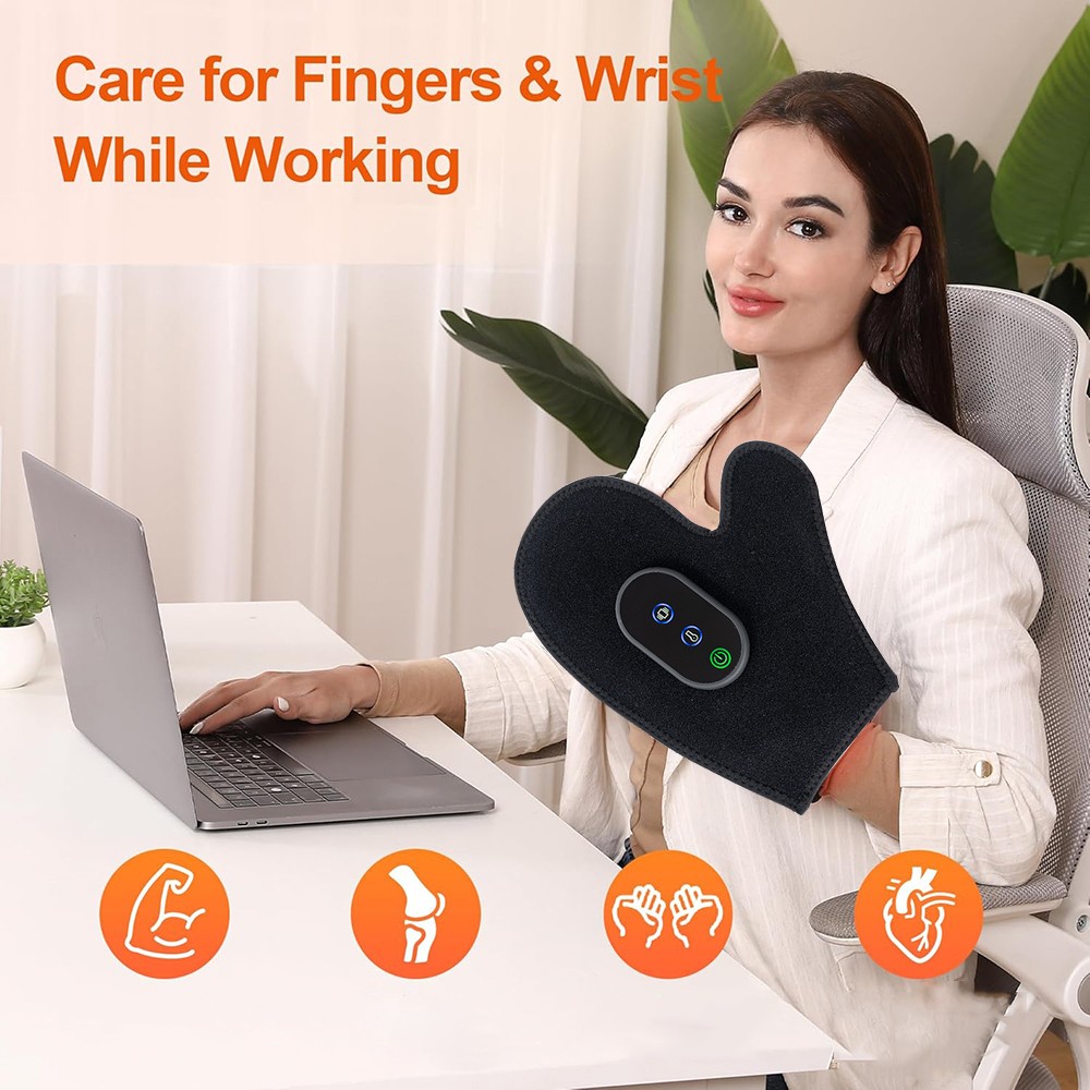 Cordless Heated Red Light Hand Massager w/3 Heat & Vibration Therapy Pain Relief