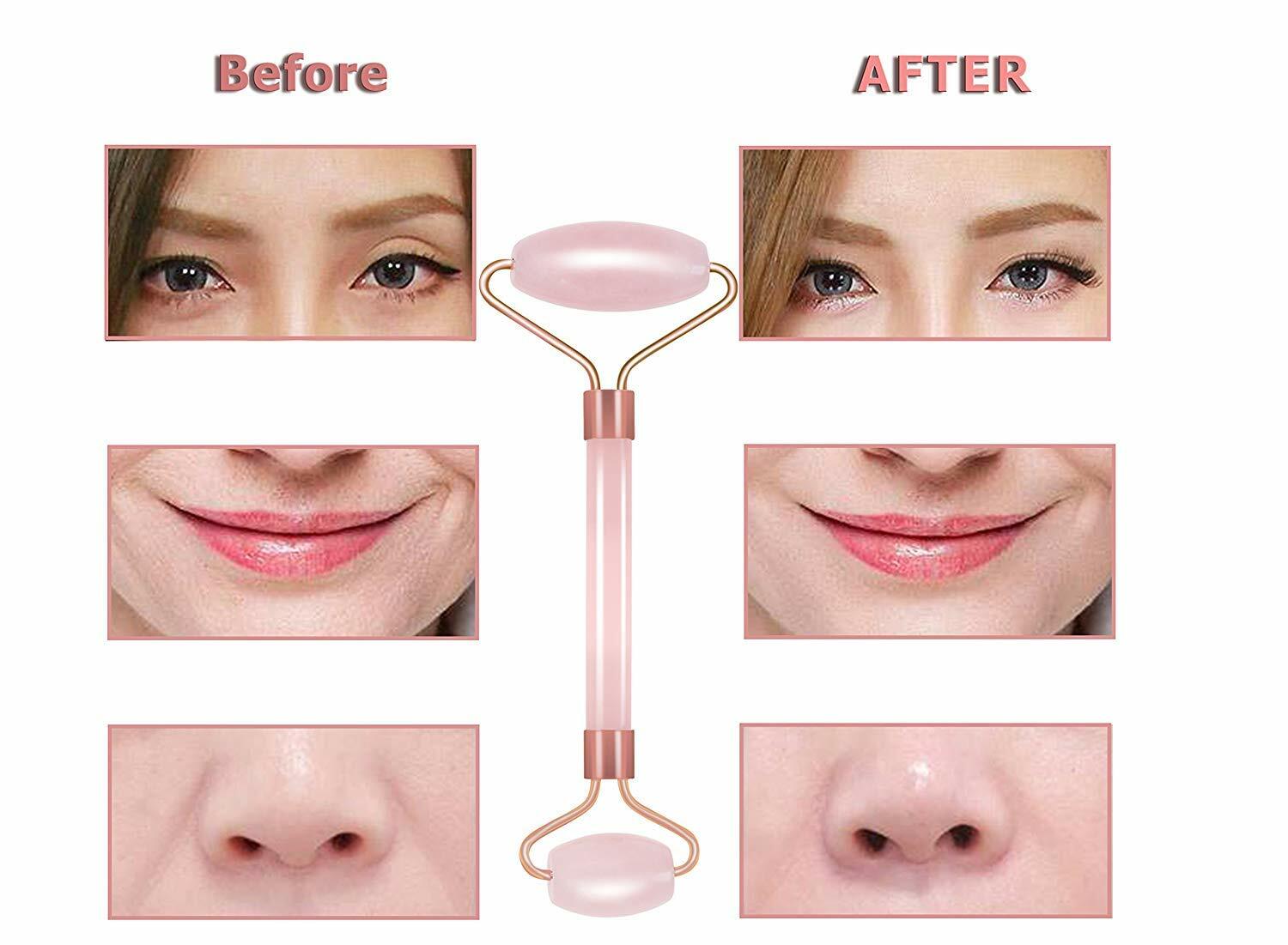 Natural Jade Roller GUA SHA Premium Face Eye Neck Beauty Massager Rose Gold Tool