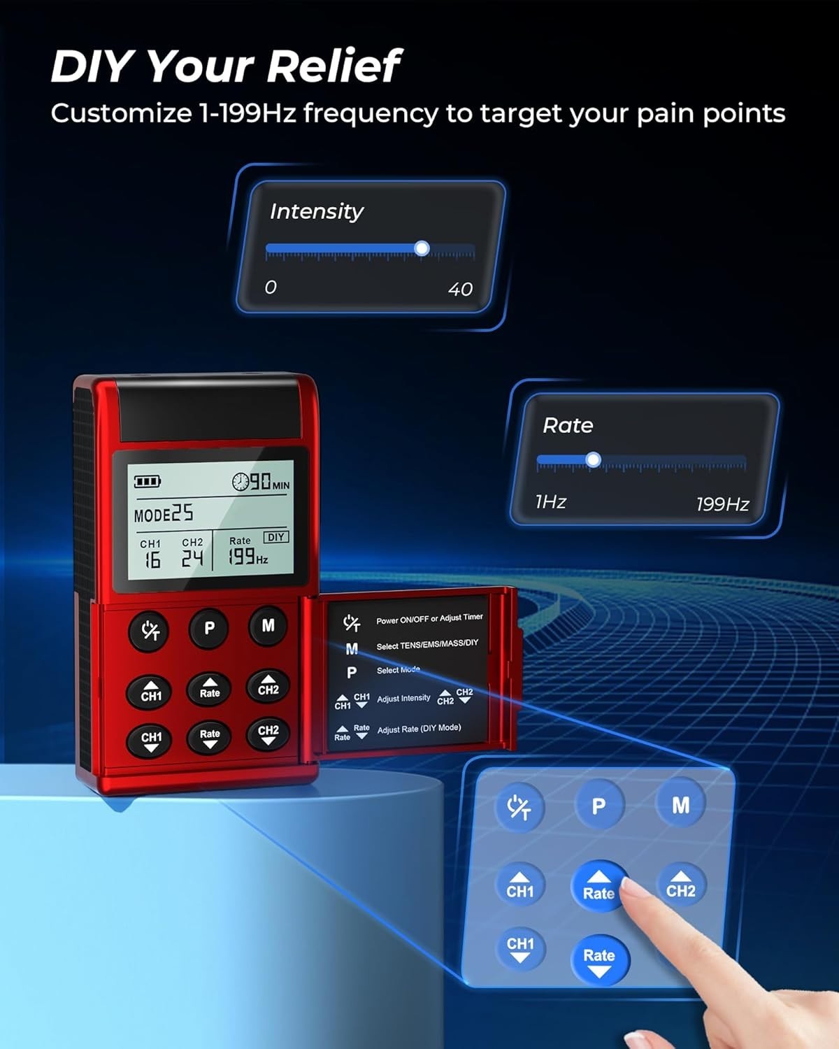 New 4-IN-1 TENS Unit Muscle Stimulator, DIY & TENS & EMS & MASS, Dual-Channel