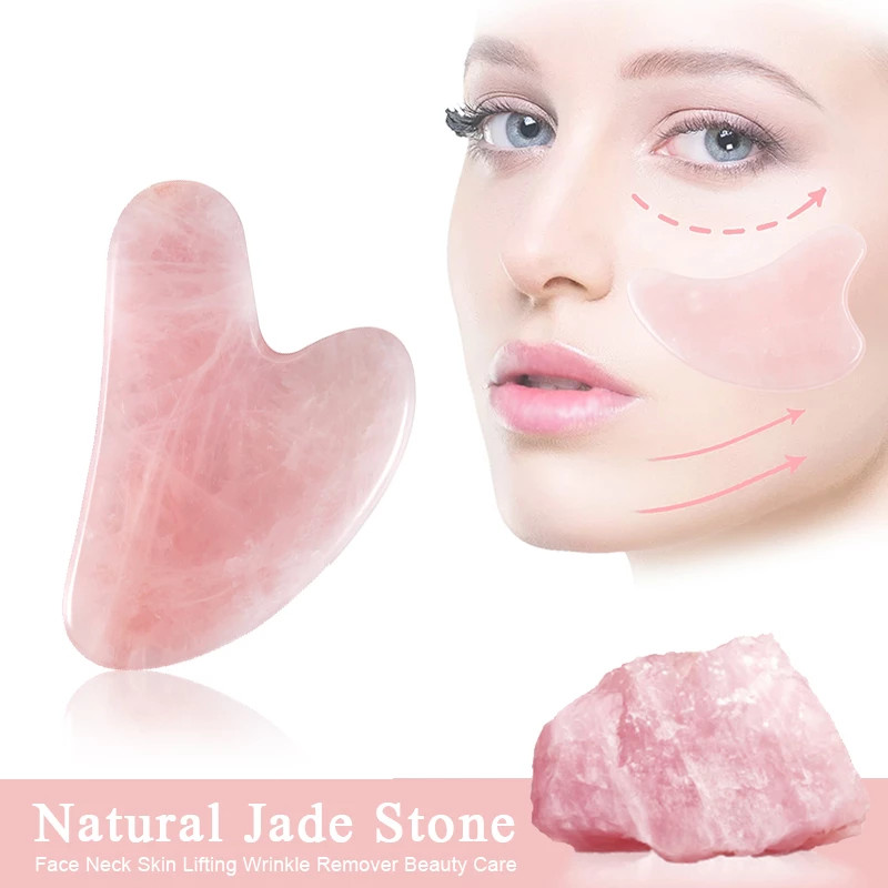 Natural Rose Quartz Stone GuaSha Massage Face Tool Gua Sha Board Body Massagers