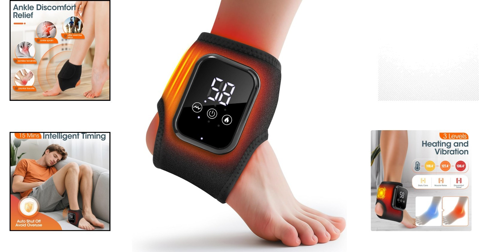 Ultra-Comfort Cordless Ankle Heating Pad: Auto Shut-Off & Custom Massage Relief