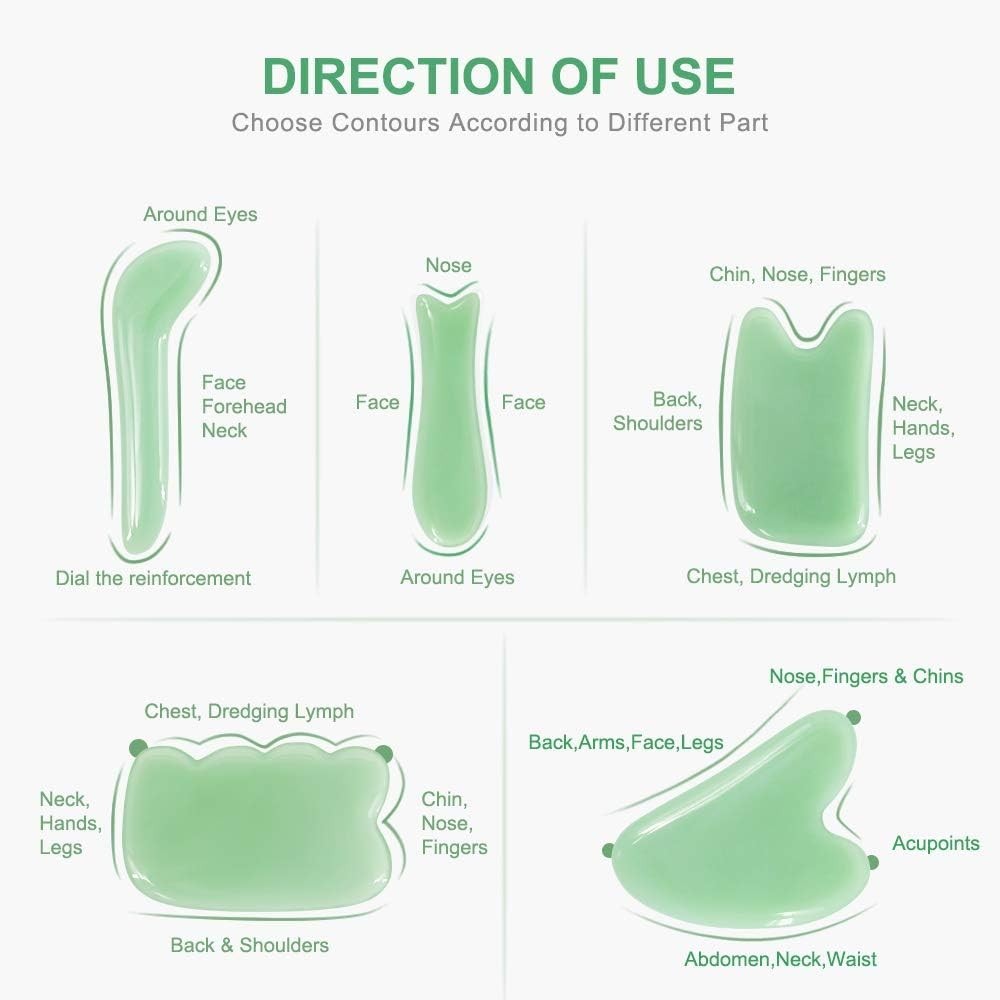 Traditional Gua Sha Tool Set: 5 Handcrafted Stones for Relaxation & Pain Relief