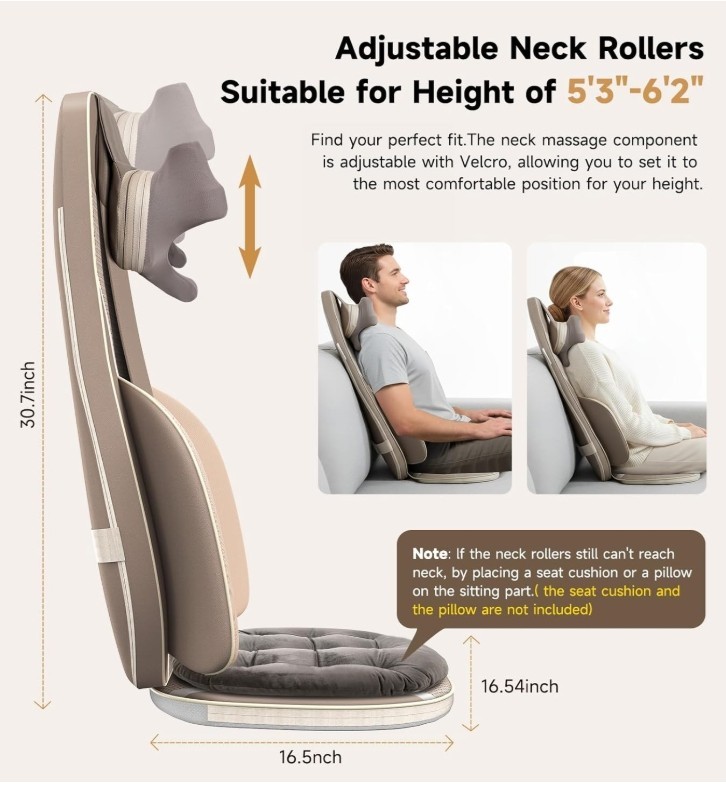 Flekzo Shiatsu Back & Neck Massage Seat Cushion w/ Heat – 4D Kneading, Full Back