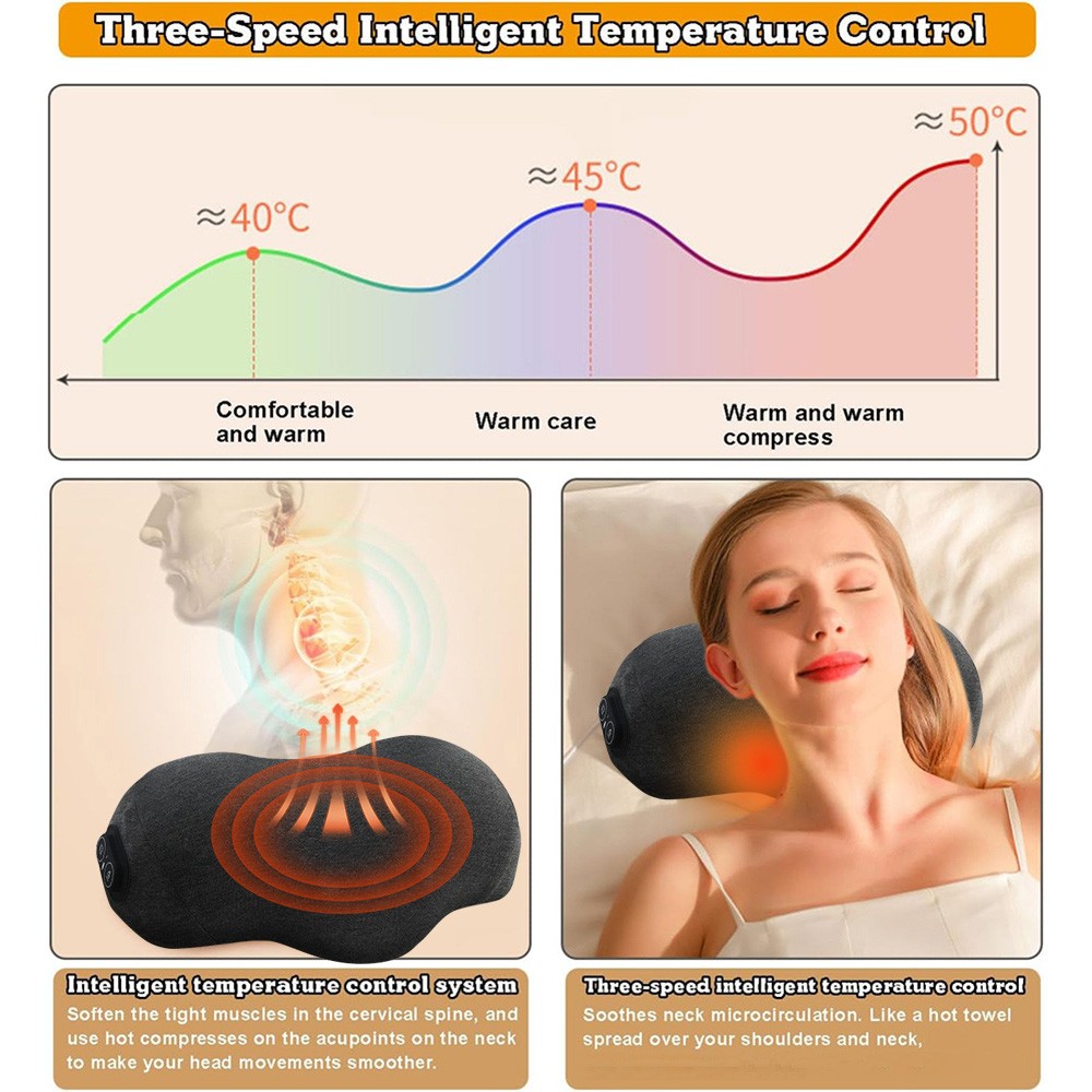 Cervical Pillow for Neck Pain Relief with 3 Heat Levels & 3 Vibration Modes New
