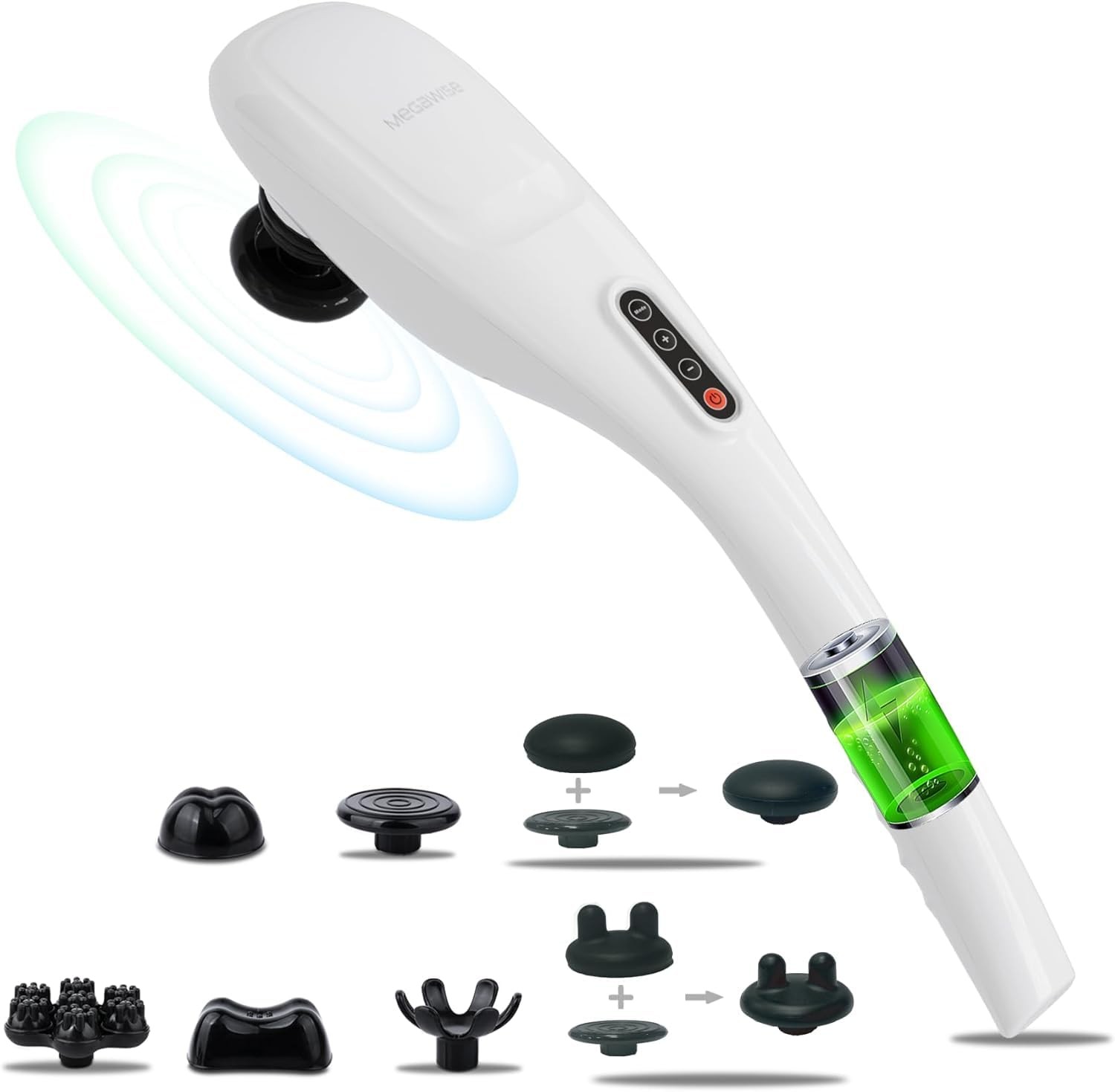MEGAWISE Cordless Back Massager for Shoulders, Waist, Legs, Rechargeable 3200mAh