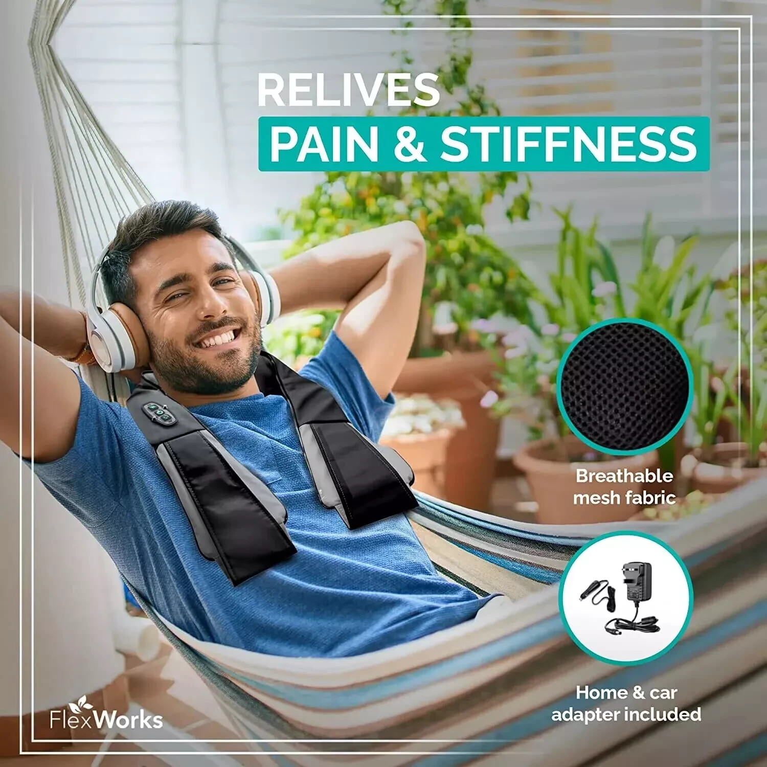 FlexWorks Shiatsu Neck Shoulder & Back Massager with Heat Deep Kneading…
