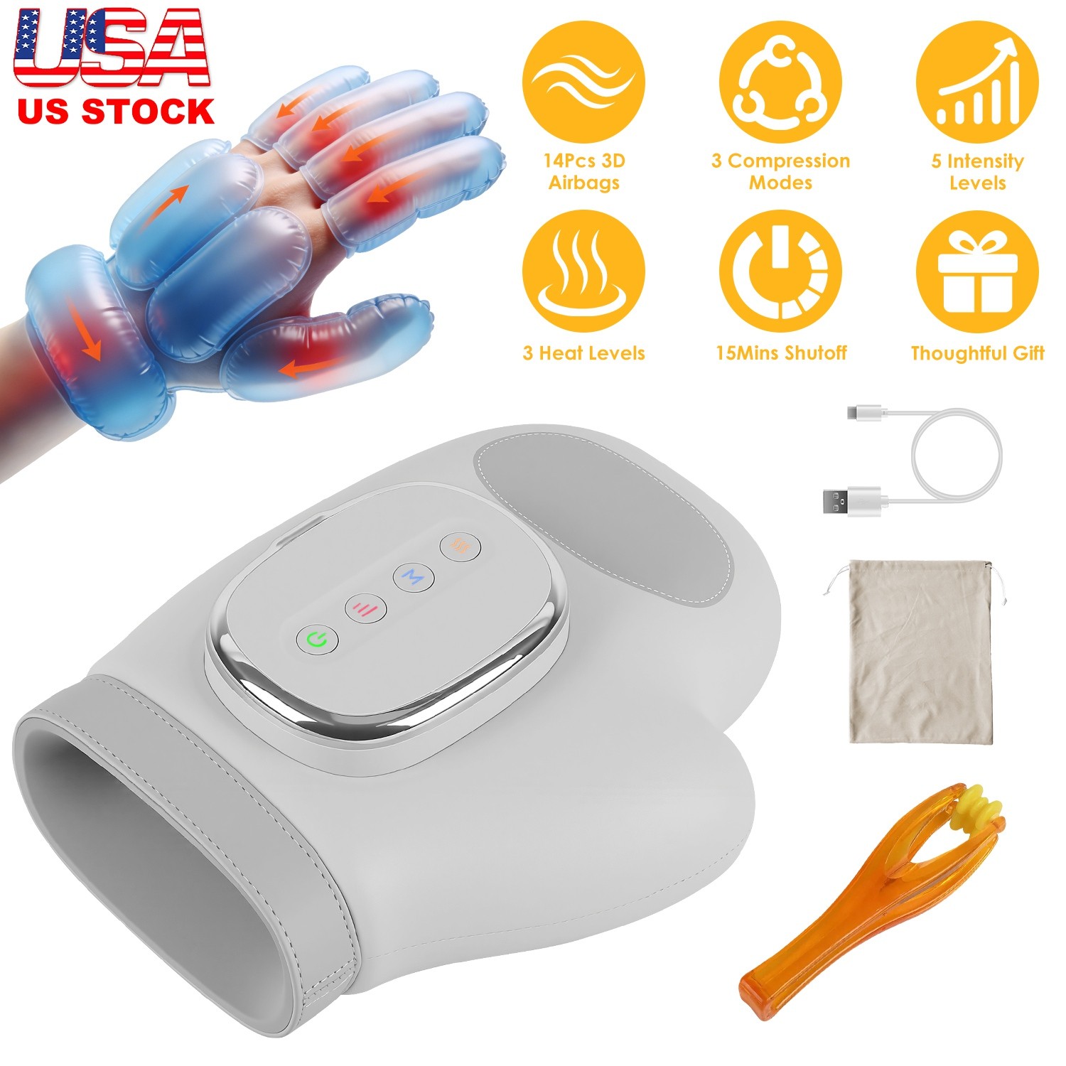 Cordless Hand Massager With Heat 3 Modes 5 Intensity Levels And Carry Bag