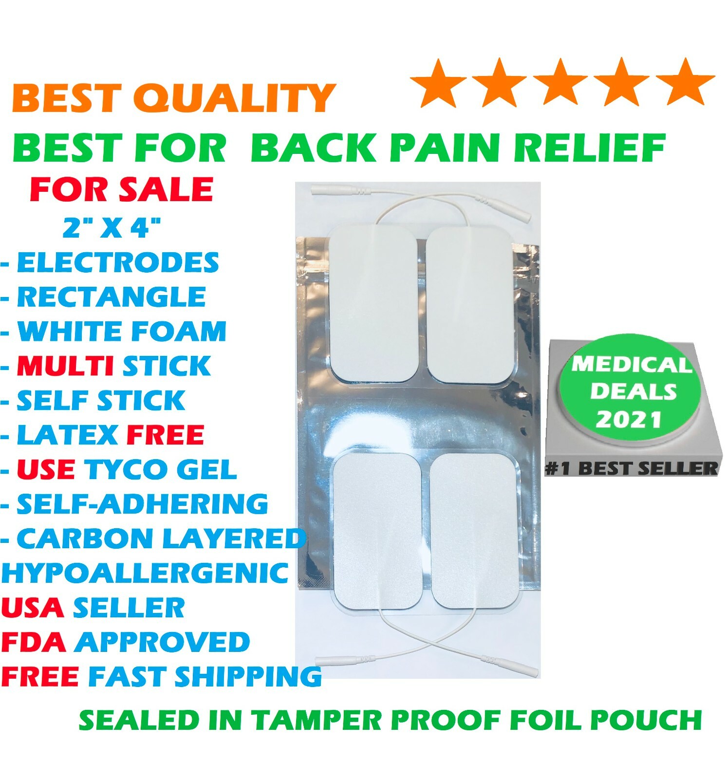 12 MULTI STICK RECTANGLE 2″ x 4″ WHITE FOAM ELECTRODE Pad for ALL InTENSity unit