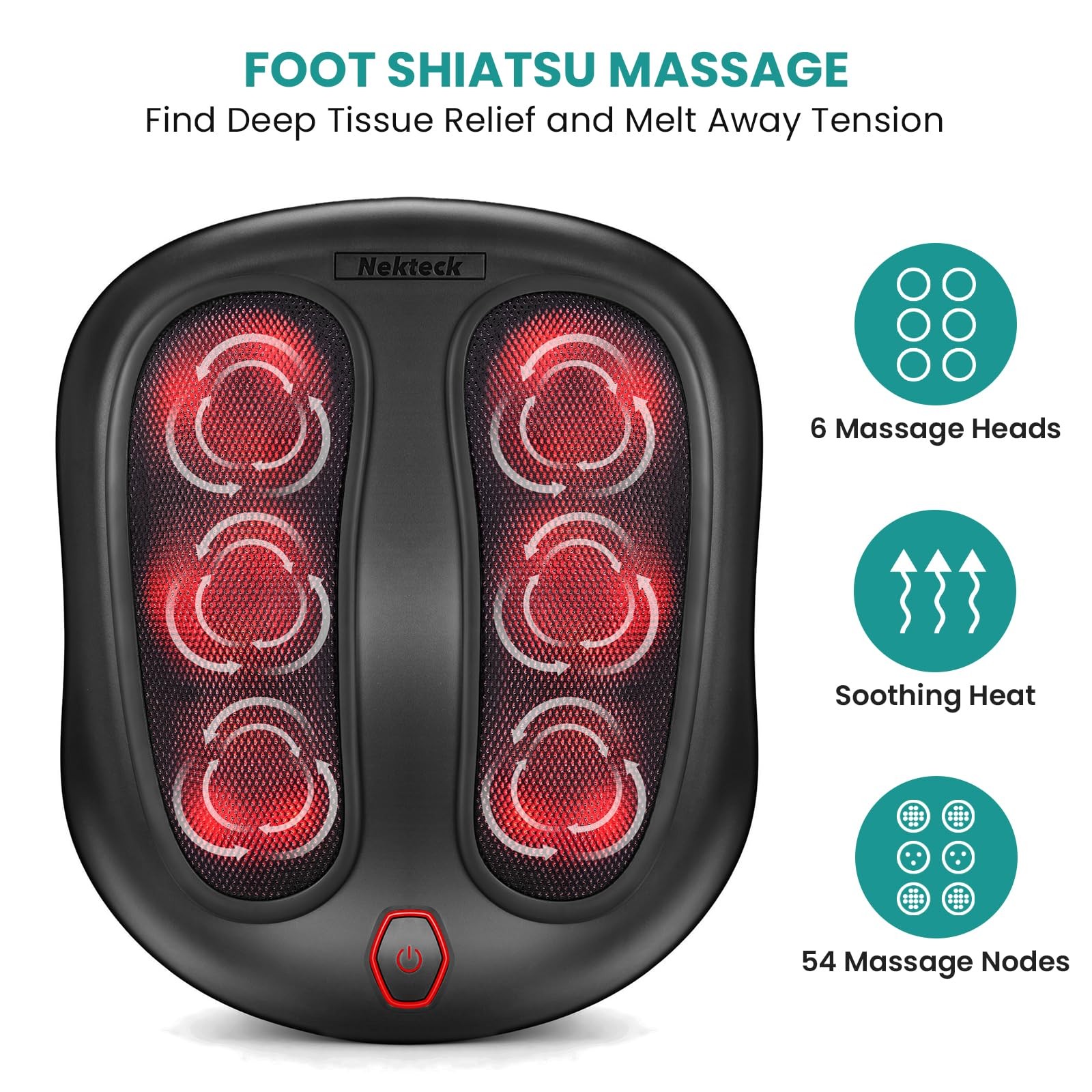 Nekteck Foot Massager with Heat, Shiatsu Heated Electric Kneading Foot Massag…