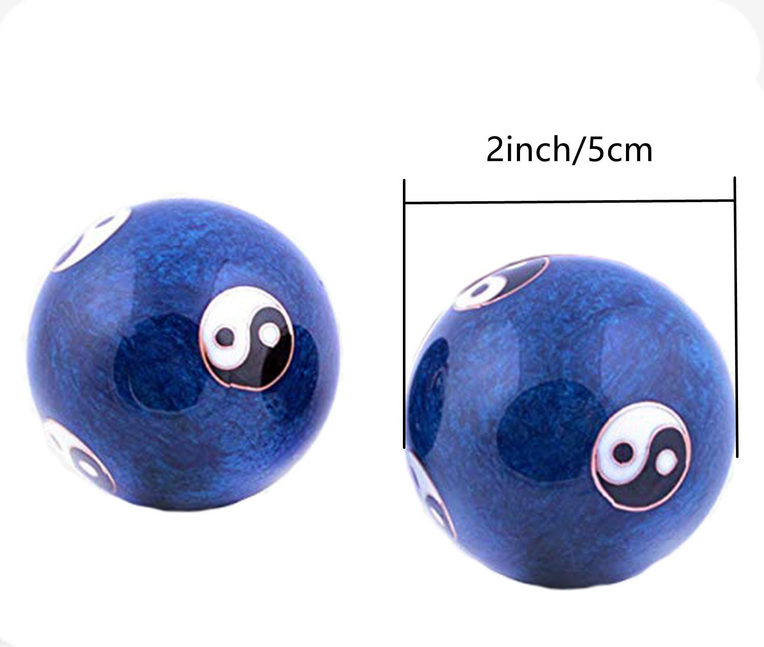 Cloisonne YinYang Chinese Meditation Baoding Healthy Exercise Ball Blue 2Pcs