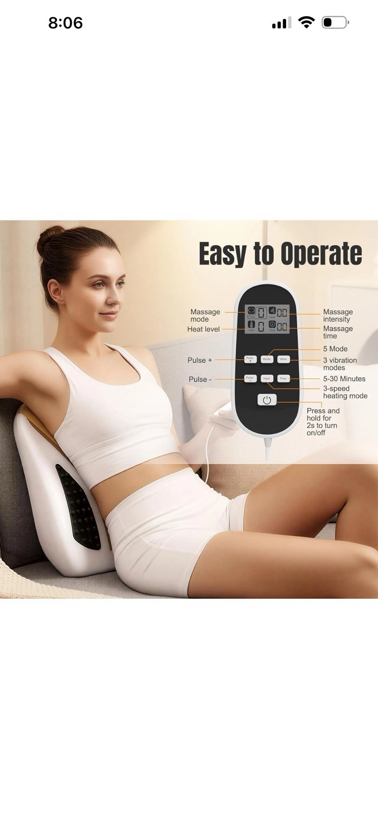 Full Back Massager TENS/EMS With Heat 5 Modes and 50 Intensities AST-622