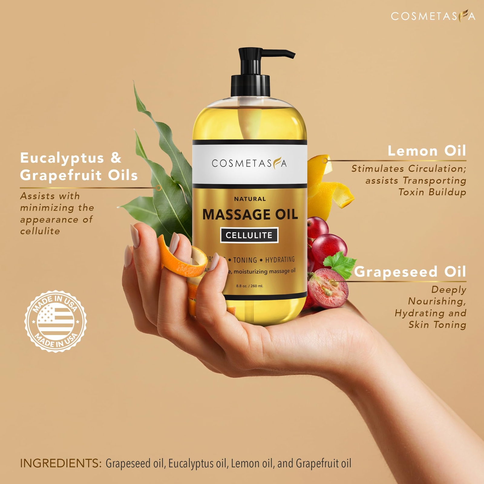 Cellulite Massage Oil Gel & Mitt – Natural Hot Cream Massage Gel Oil & Massag…