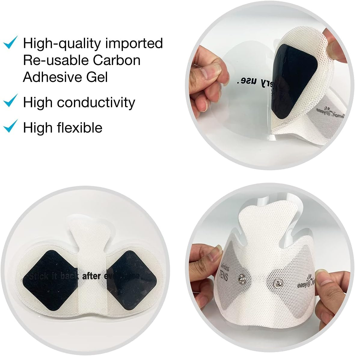 4 Pack Carbon Adhesive Gel Electrode Pads For Tens Unit Massage Therapy