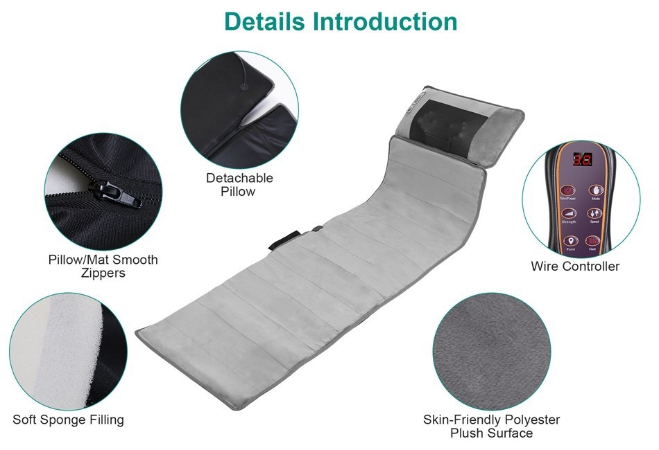 Full Body Electric Massage Mat w/Heat Vibration Massage Pad Cushion Back Massage