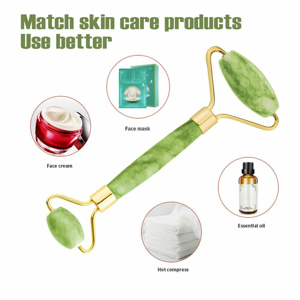 Natural Jade Gua Sha Beauty Facial Roller Face Thin Massager Gua Sha Board Set