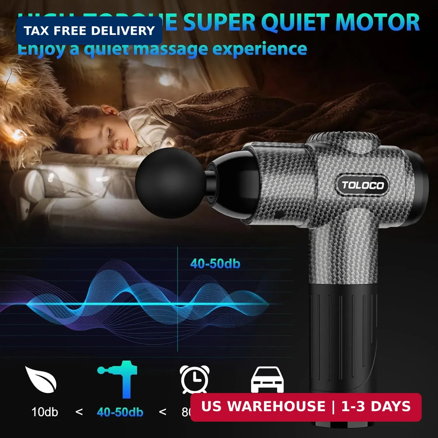 TOLOCO Massage Gun, Deep Tissue Back Massage for Athletes for Pain Relief, Percu