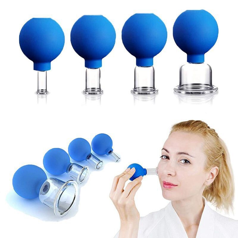 4 Cups Facial Massage Cupping Face Full Body Vacuum Glass Silicone Cups Set