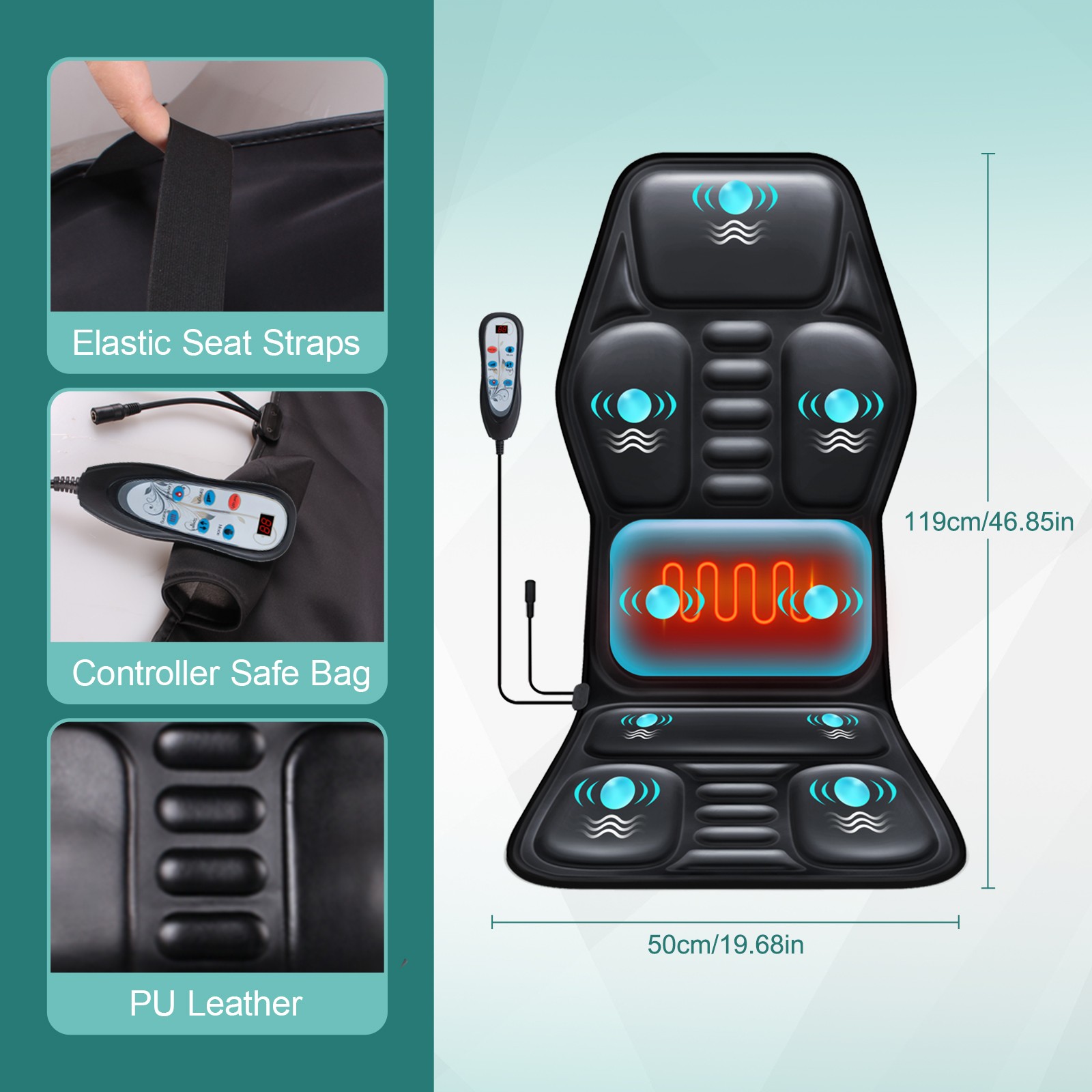 Heated Massage Car Seat Cushion Back Neck Body Massager Chair For Home Office