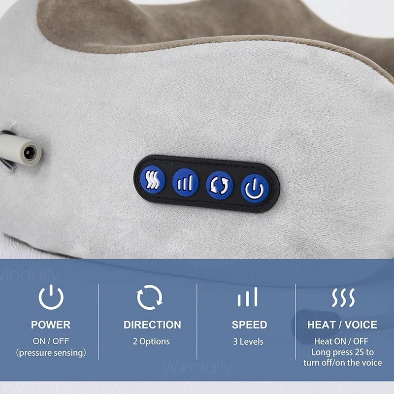 Rechargeable Neck Massager Pillow Memory Foam Shiatsu Vibration U Shape USB