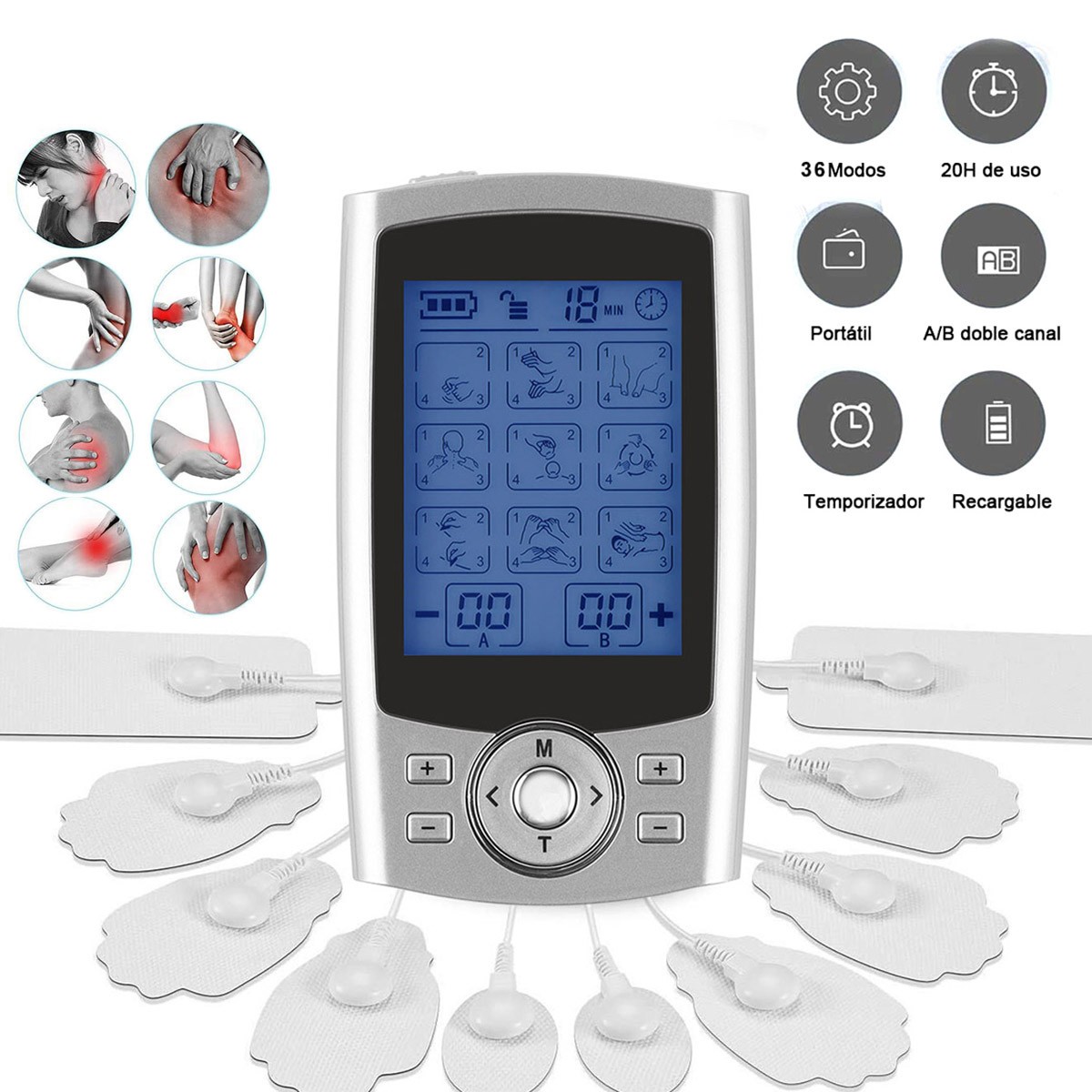 Tens Unit Muscle Stimulator Machine Pulse Massager Therapy Pain Relief 36+ Modes