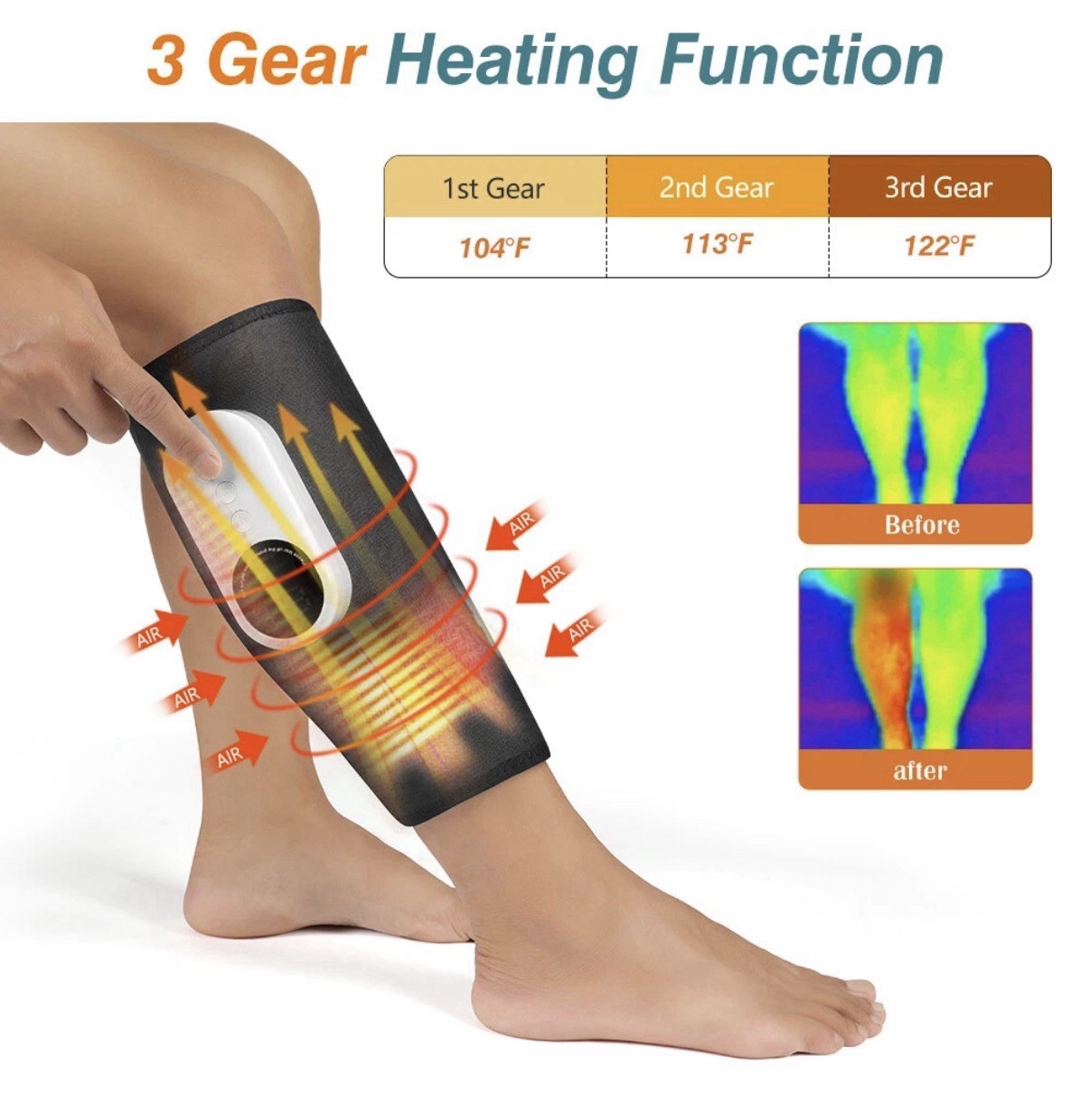 Leg Massager Air Compression Sleeve Calf Knee Foot Massager W/ Heat Circulation