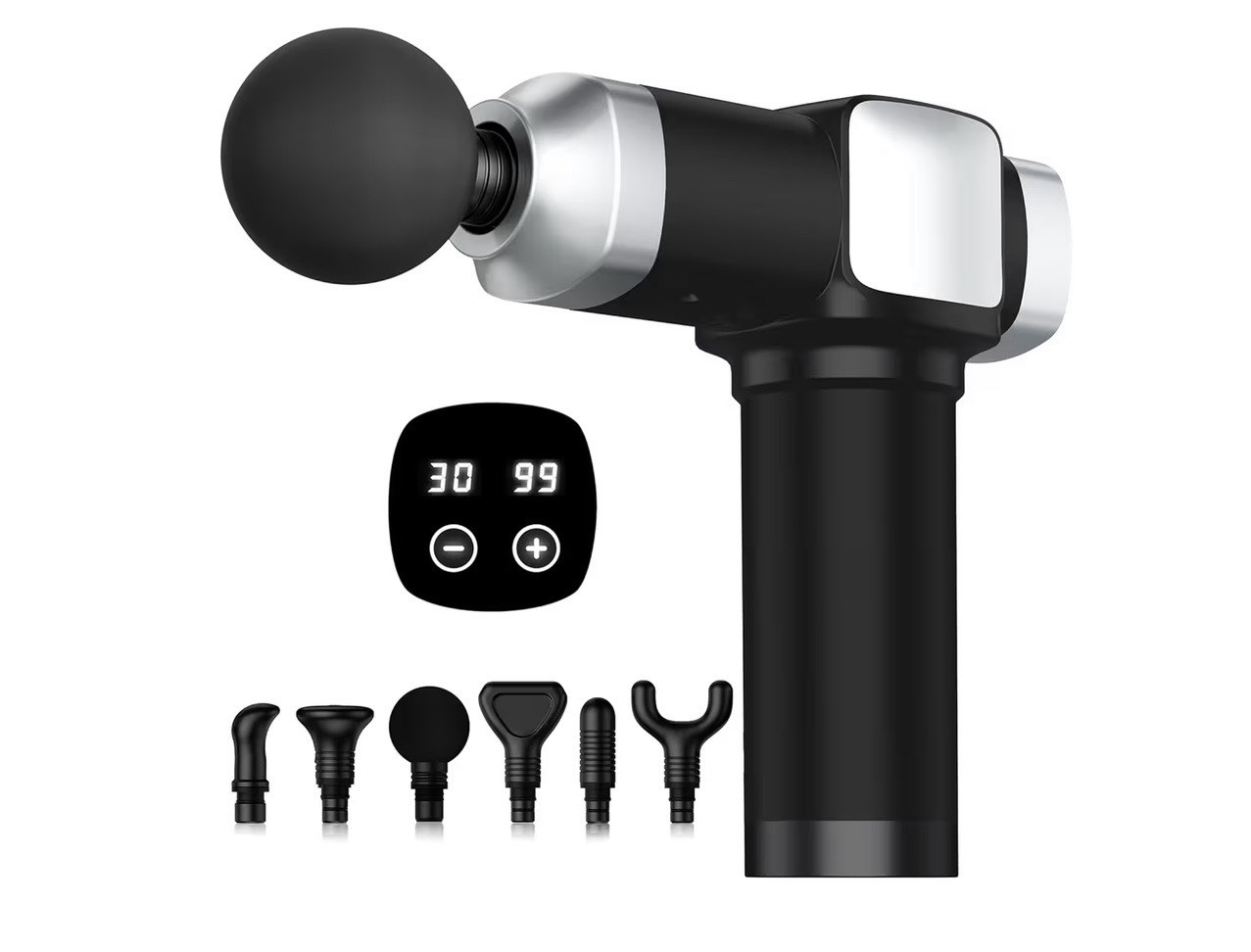 Cordless Massage Gun LCD Display 6 Heads 30 Speeds Brushless Motor 360min