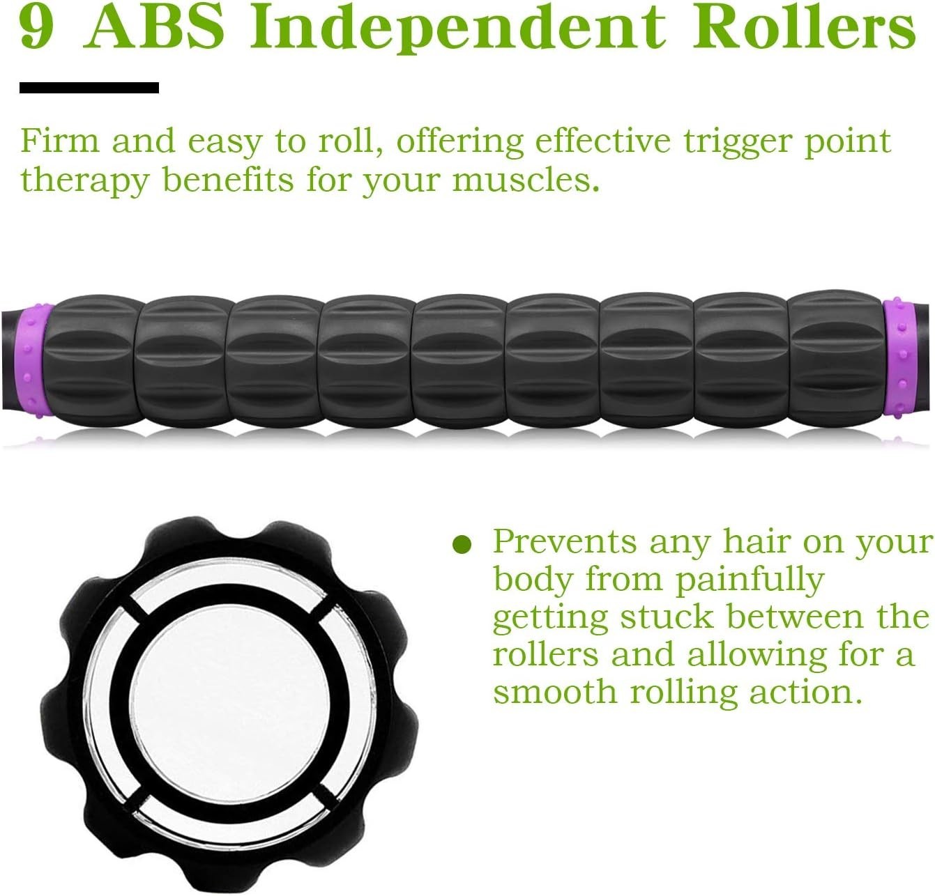 Muscle Massage Roller Stick Deep Tissue Fascia Blaster 18 Inch Purple Black