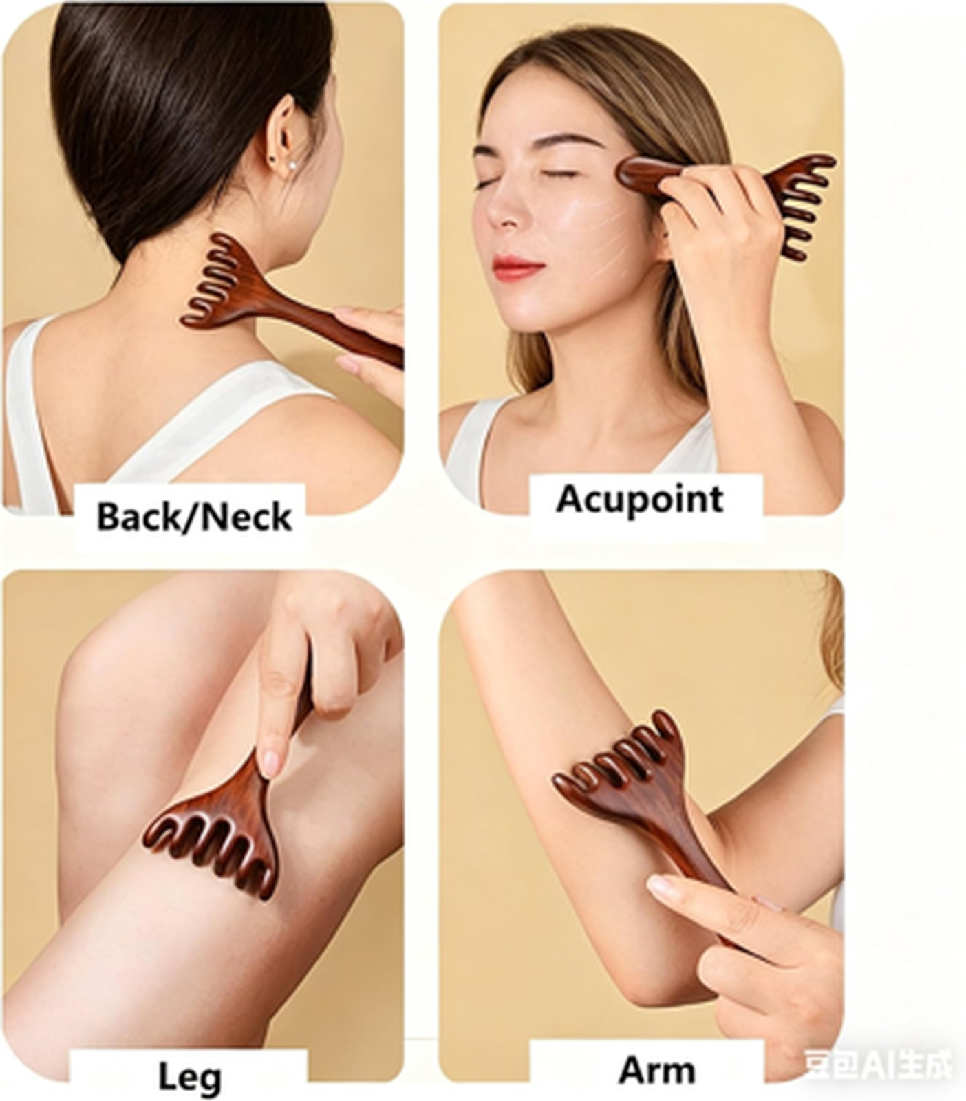 Manual Full Body Massager Set 3 Pieces Wooden Scalp Comb Gua Sha Face Neck Legs