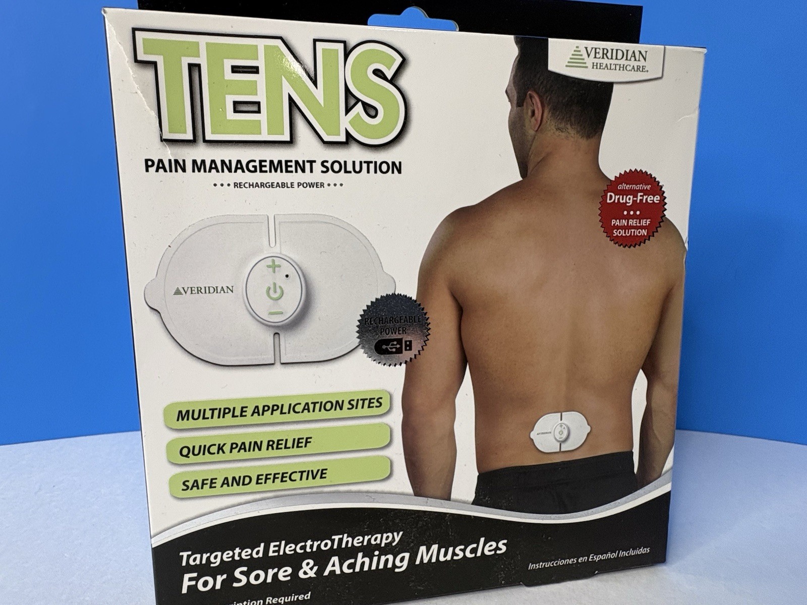Veridian TENS Pain Management Solution Rechargeable 50 Use Gel Pads NEW FS